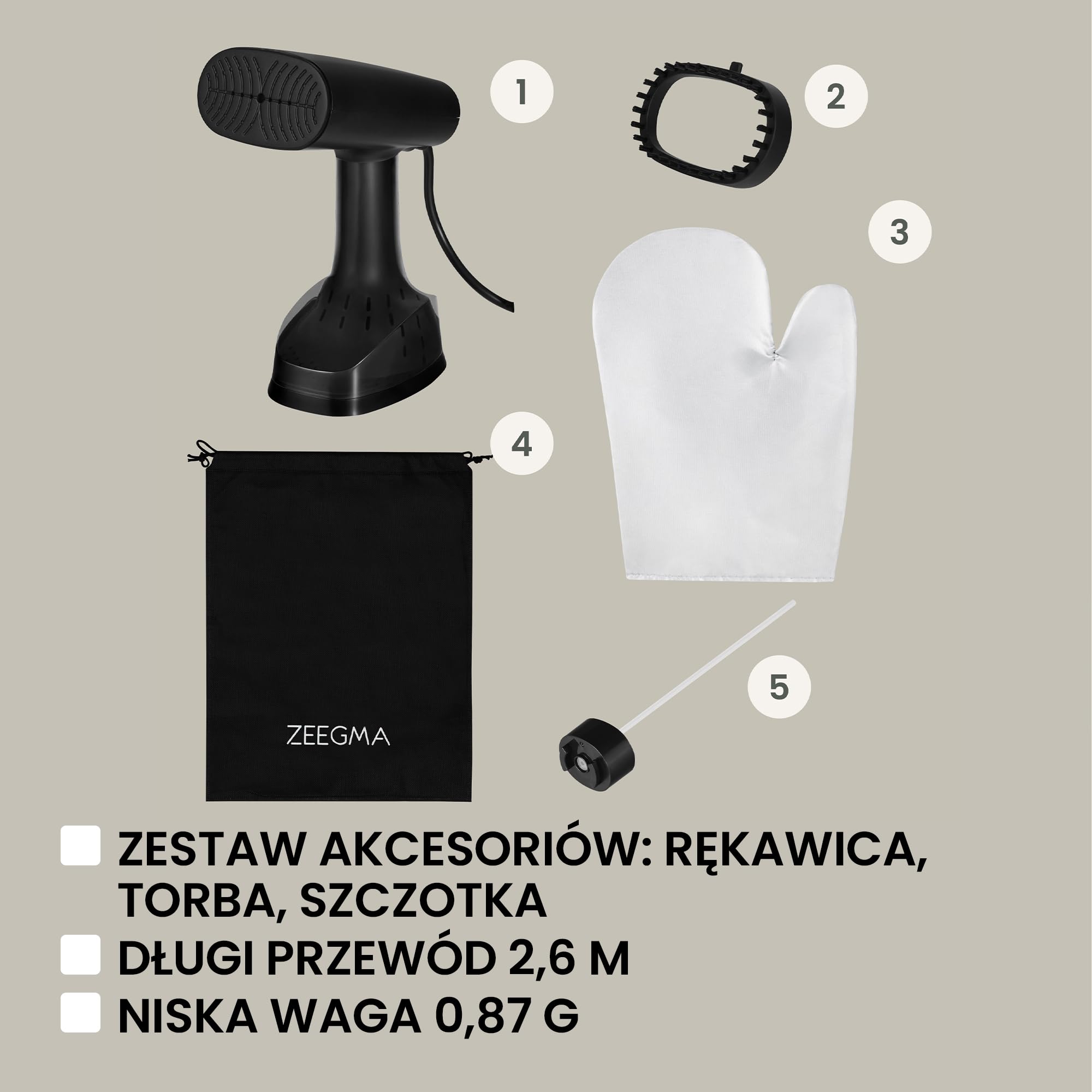 ZEEGMA FRISKEER Przenośna Parownica Ręczna do Ubrań 2w1, Żelazko Parowe 1640 W, 380 ml Wyrzut Pary 25 g/min Szybkie Nagrzewanie Bezpieczna Dla Tkanin Prasowanie w Pionie i Poziomie
