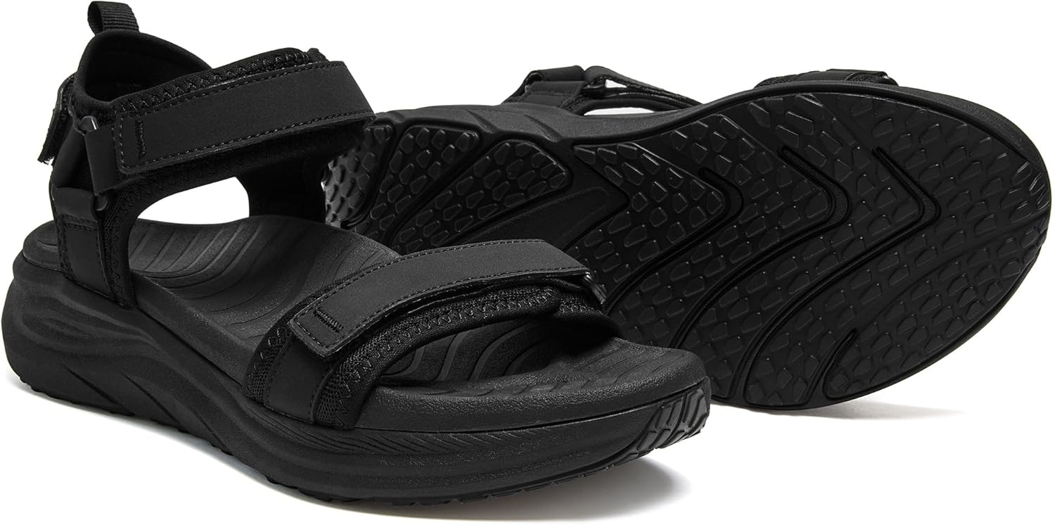 BEMIRO Womens Orthopedic Walking Sandals Comfortable Arch Support Plantar Fasciitis Relief Chunky Cushion Summer Outdoor Hiking Sport Recovery Shoes with Leather Adjustable Strap, Size 5.5-12
