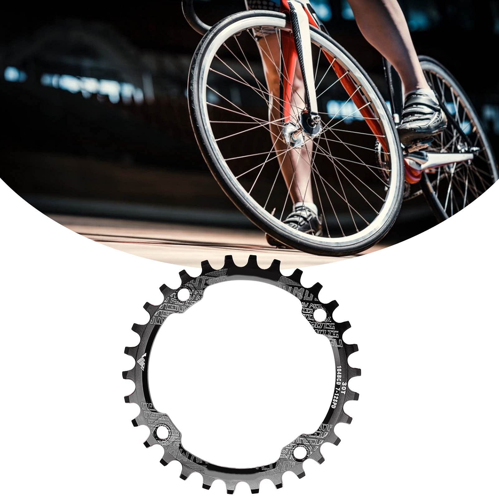 Buachois Corona per Bici a velocità Singola 104 BCD in Lega di Alluminio 30t 104mm Disco a Denti Positivi e Negativi Tondi per Mountain Bike Bici da Strada MTB BMX