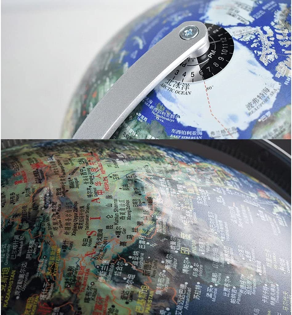 POCHY Mappamondi Globo con Supporto in bambù Globi Illuminati Mappamondo Antico retrò Lampada tattile Globi geografici per Adulti Fine e Chiaro