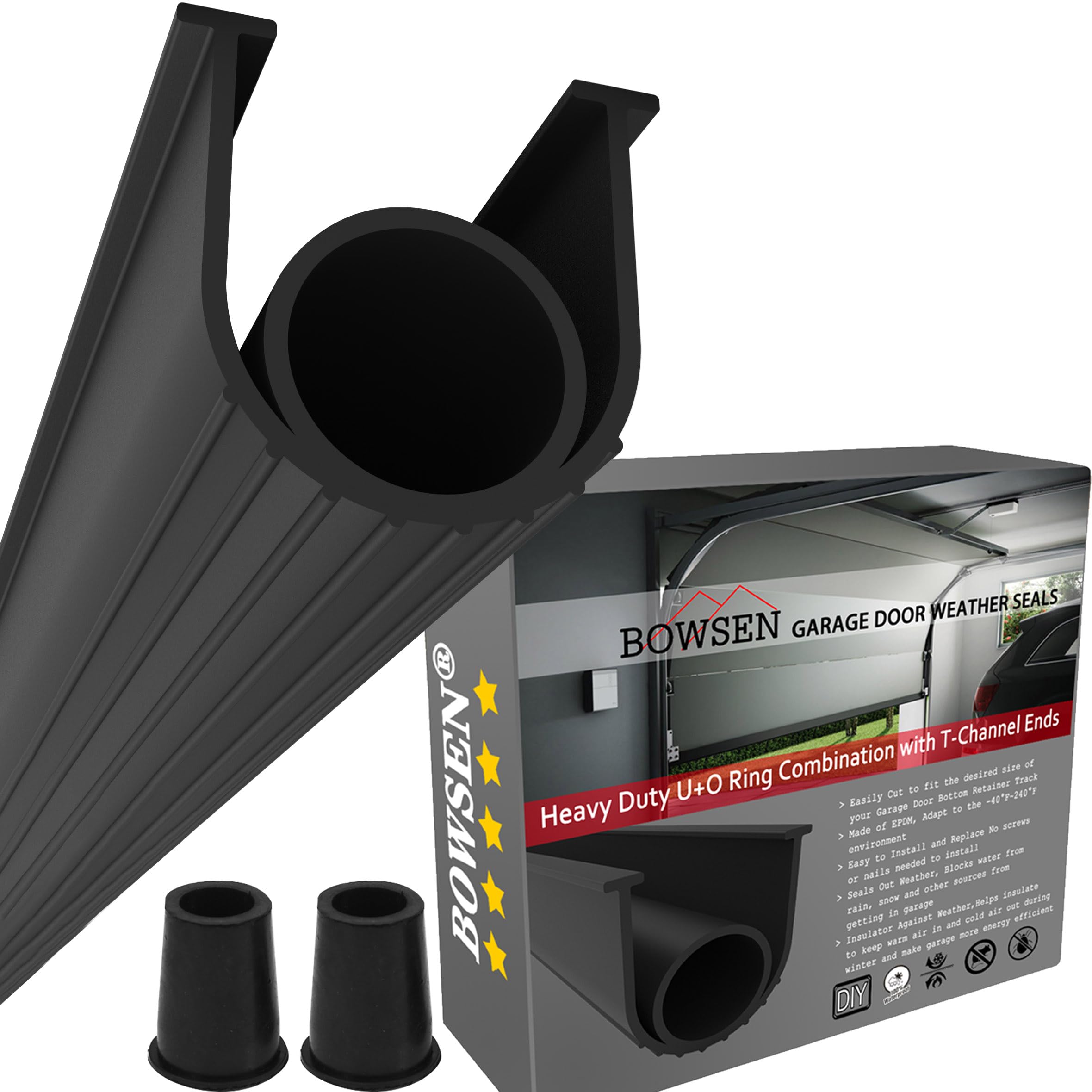 BOWSEN Garage Door Bottom Seals Weatherproof Weather Stripping Threshold Buffering Sealing High Performance EPDM Rubber Resistance Gasket Black 5/16 Inch T-End, 10FT Long