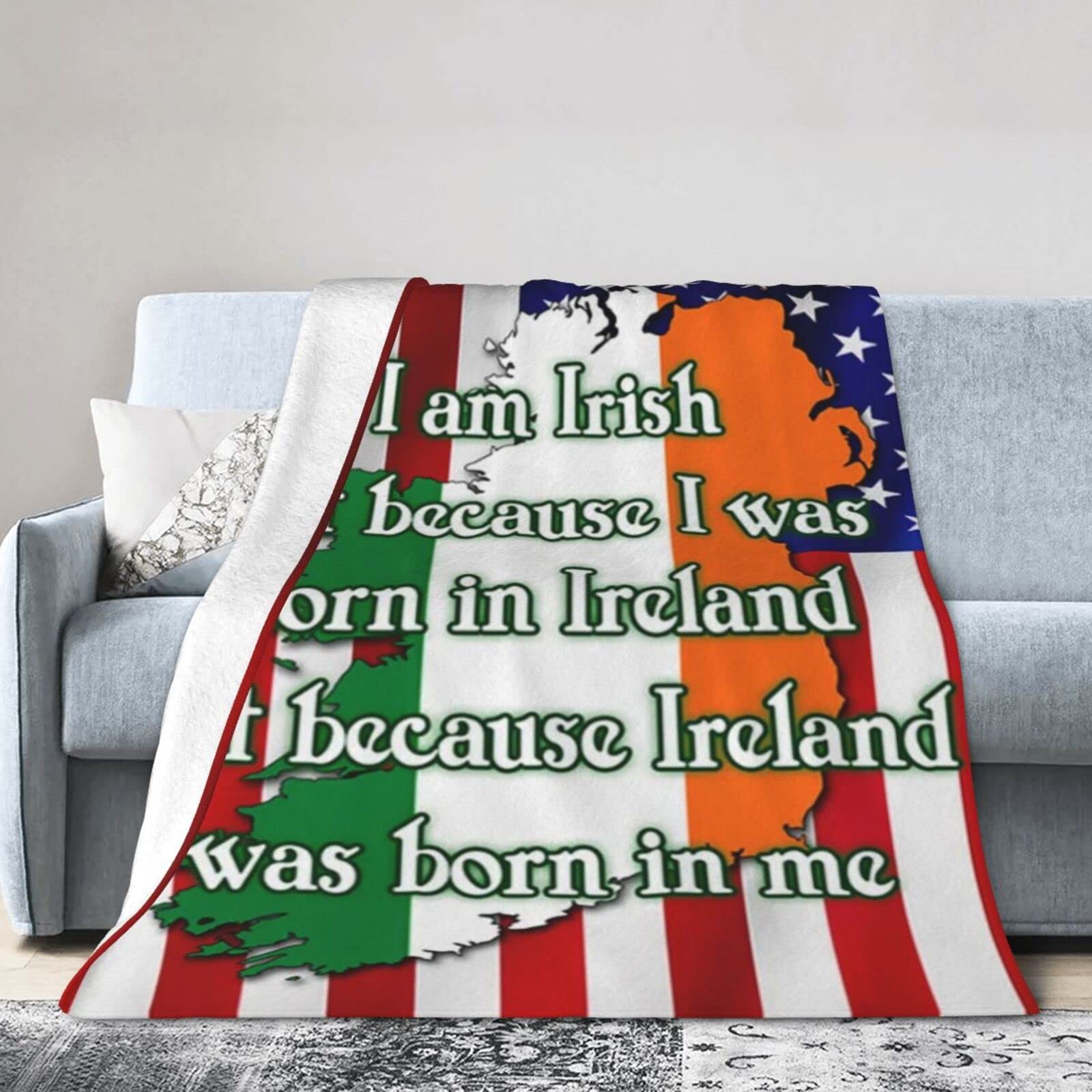 Lsjuee Flannel Fleece Blanket 50"X40" I Am IrishBecause I was Born in Ireland Sofa Throw Blanket Funny Ultra-Soft Travel Spring Blankets for Boys Keep Warm