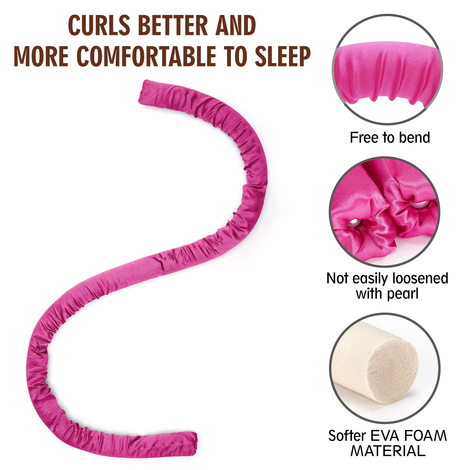 Heatless Hair Curler - IENIN Heatless Curling Rod Headband Hair Rollers for Long Hair Soft Silk Curl Ribbon with Hair Clips Scrunchies Hair Curlers to Sleep in Styling Tools(Rose Red) 3