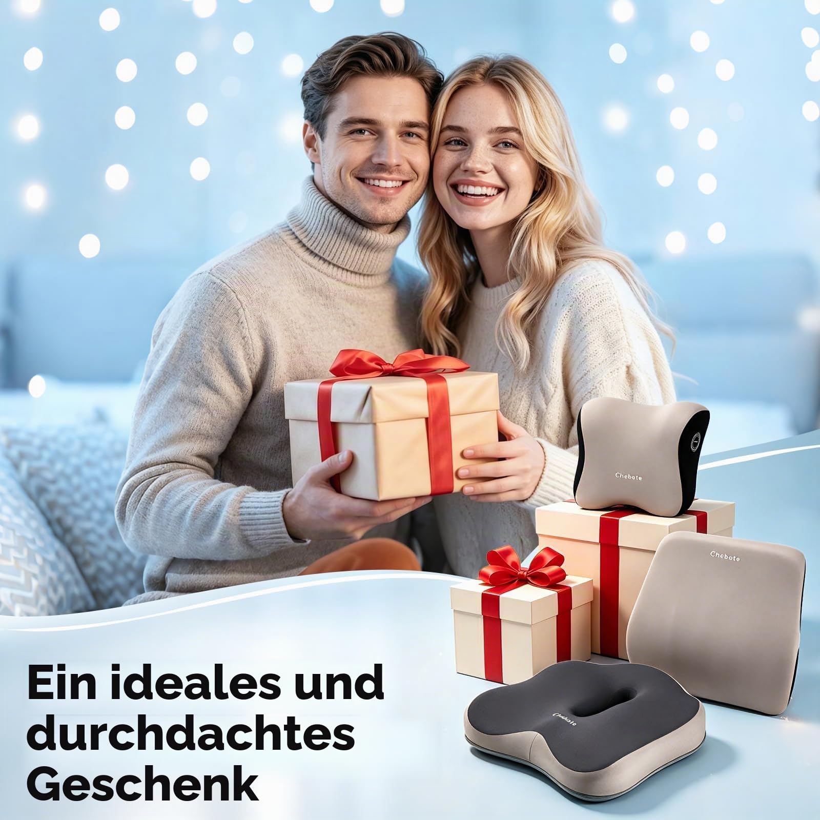 3-in-1 Sitzkissen orthopädisch mit Lordosenstütze & Nackenstütze – Memory Schaum Set für Bürostuhl, Auto & Reise, Waschbar Rutschfestes Rückenlehne zur Schmerzlinderung bei Ischias & Langzeit Sitzen