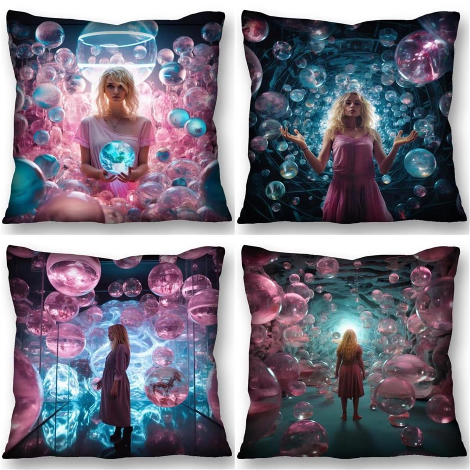 Fundas Cojines 70x70 cm Cojines Grandes Rosa - Bolas. Cojines Decorativos para Sofá y Cama, Cojines Cama Decorativos para Sala de Estar, Coche - Juego de 4 Fundas de Exterior Almohada Decorativos.