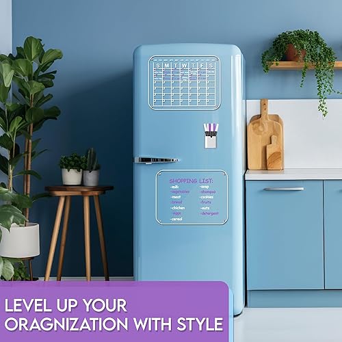 Miniatura 7 de VuseOne - Calendario mensual acrílico magnético y tablero de notas en blanco - Juego de 2 piezas con 6 marcadores - Soporte para marcadores y paño