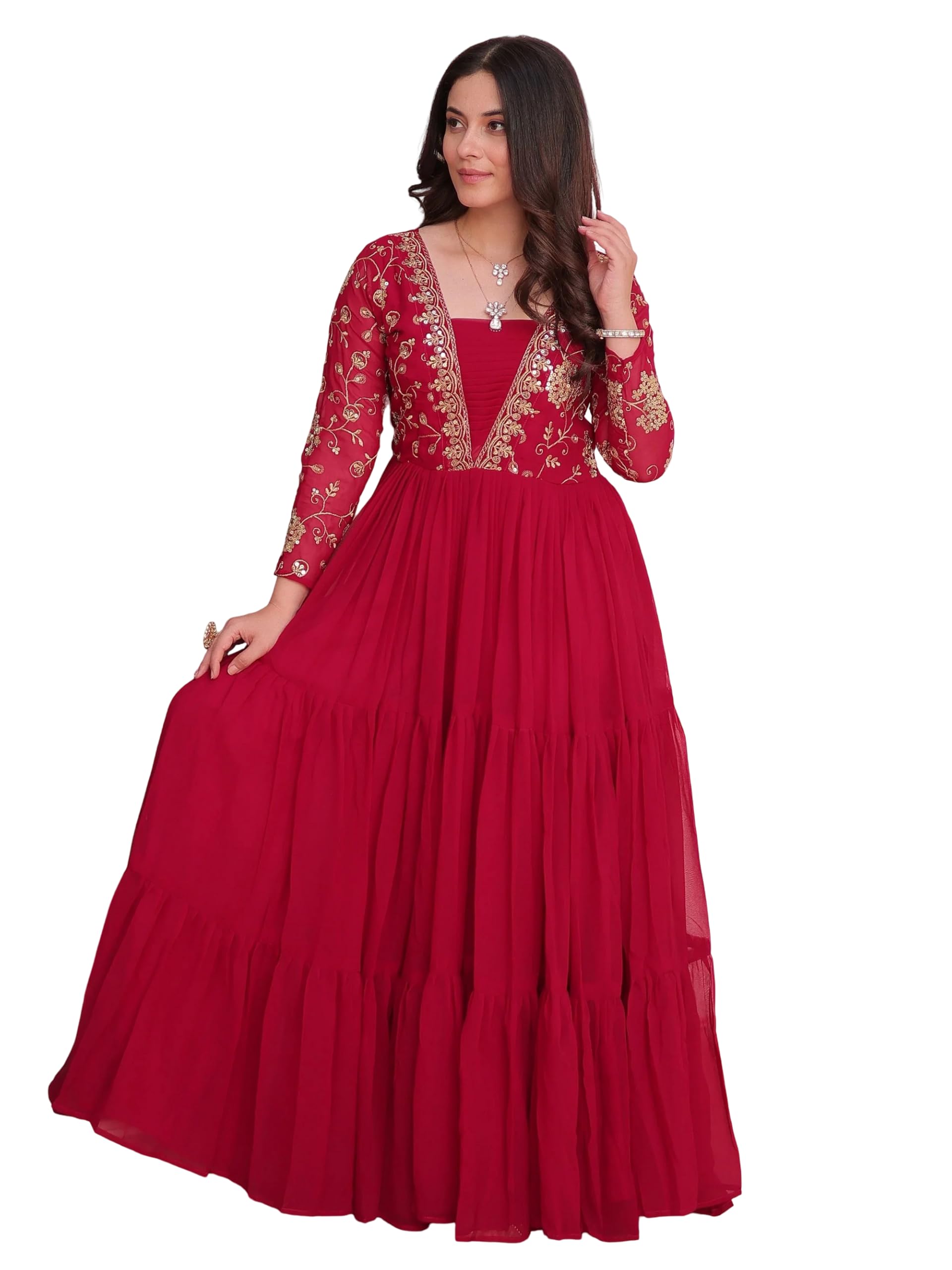 Womens Faux Georgette Sequence Embroidered Ankle Length Anarkali Gown for Women| Festival | Trending |-image-19