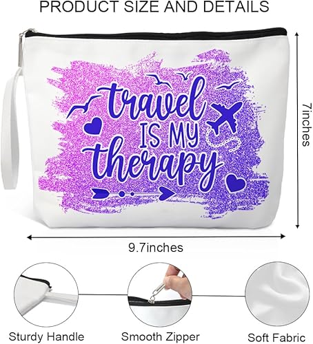 Miniatura 2 de Travel Is My Therapy - Bolsa de maquillaje divertida para viajeros, regalos de viaje para mujeres, regalos de agente de viajes para amigos, bolsa de