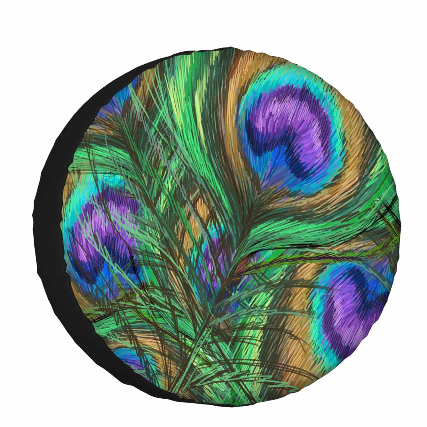Peacock Feathers Spare Tire Cover for RV Trailer Animal Beautiful Colorful Digital Paint Shiny Green Purple Wheel Protectors Weatherproof Polyester Tire Case for All Cars SUV Camper Travel 15 inch