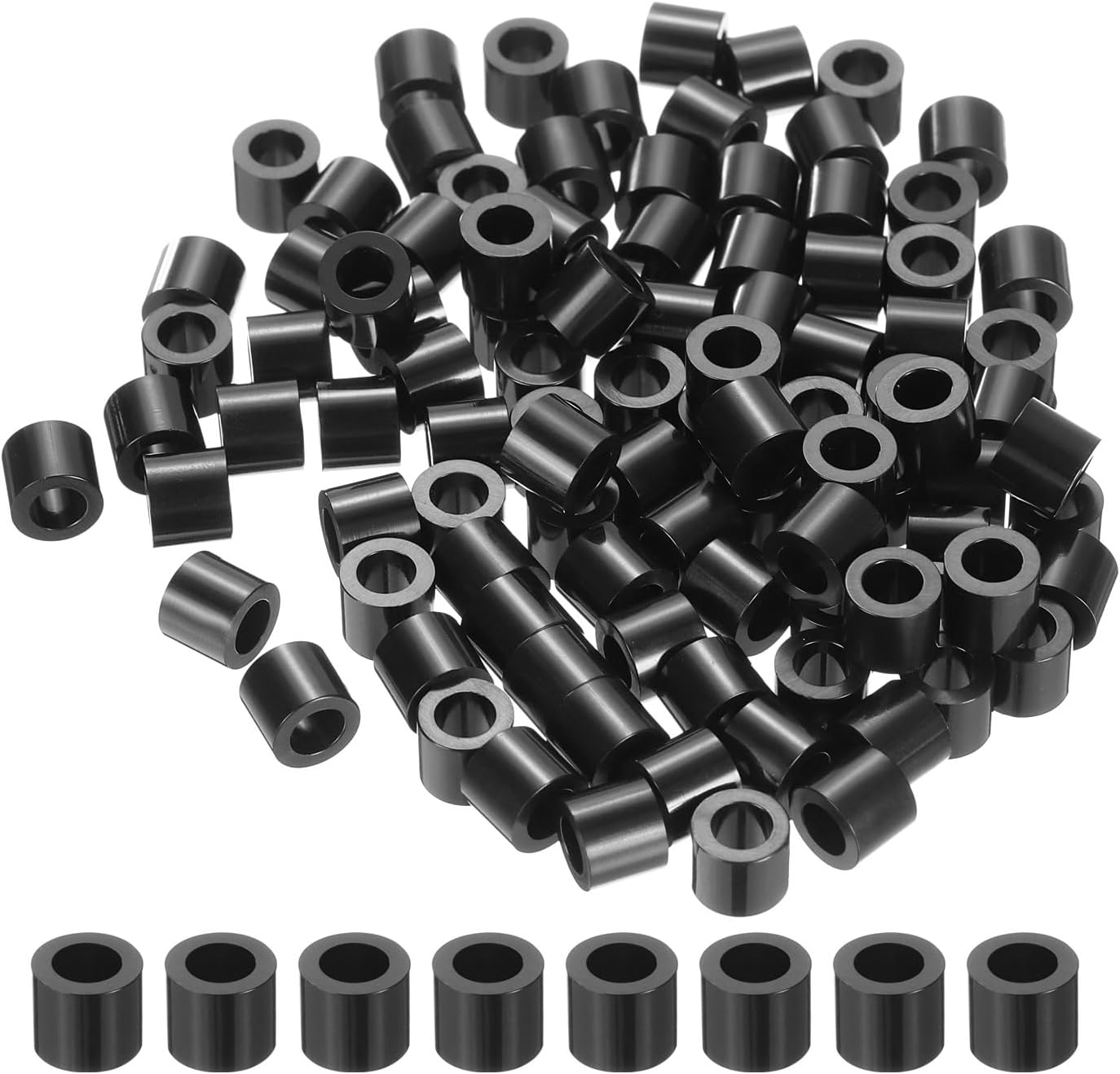 uxcell 100pcs Nylon Round Spacers 4mm ID, 7mm OD, 6mm Height Screws Spacers Without Threaded, Plastic Spacer for M4 Screws, Black