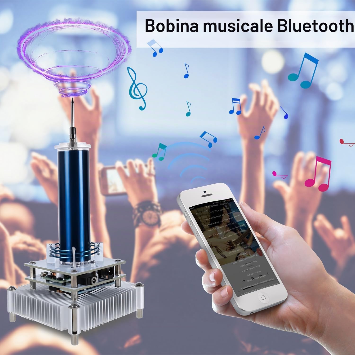 DONGKER Music Tesla Bobina Arco Plasma Generatore, Tesla Coil Altoparlante bluetooth con cavo audio, Giocattoli da desktop fai da te, Teslaspule Modello di sperimentazione per regali e decorazioni