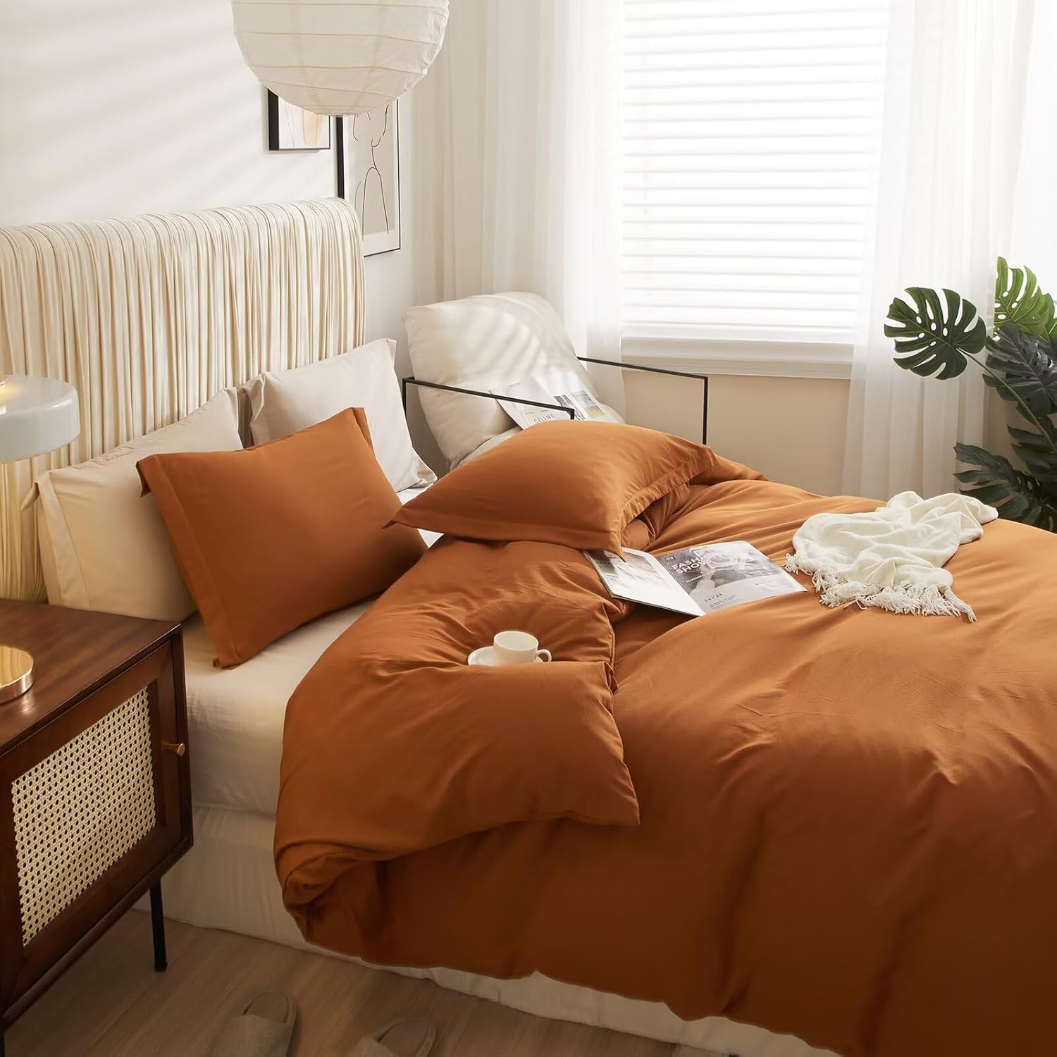 AZMTOP Terrocotta Duvet Cover Set Twin Size 3 Pcs,1 Duvet Cover and 2 Pillowcases,Soft Washed Microfiber Bedding Sets for All Season,Lightweight Breathable Quilt Covers Twin Size 68"X86"