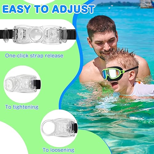 Miniatura 7 de XDX Gafas de natación para niños con cubierta para la nariz, paquete de 2 máscaras de buceo de visión amplia, antivaho, UV, sin fugas, gafas de