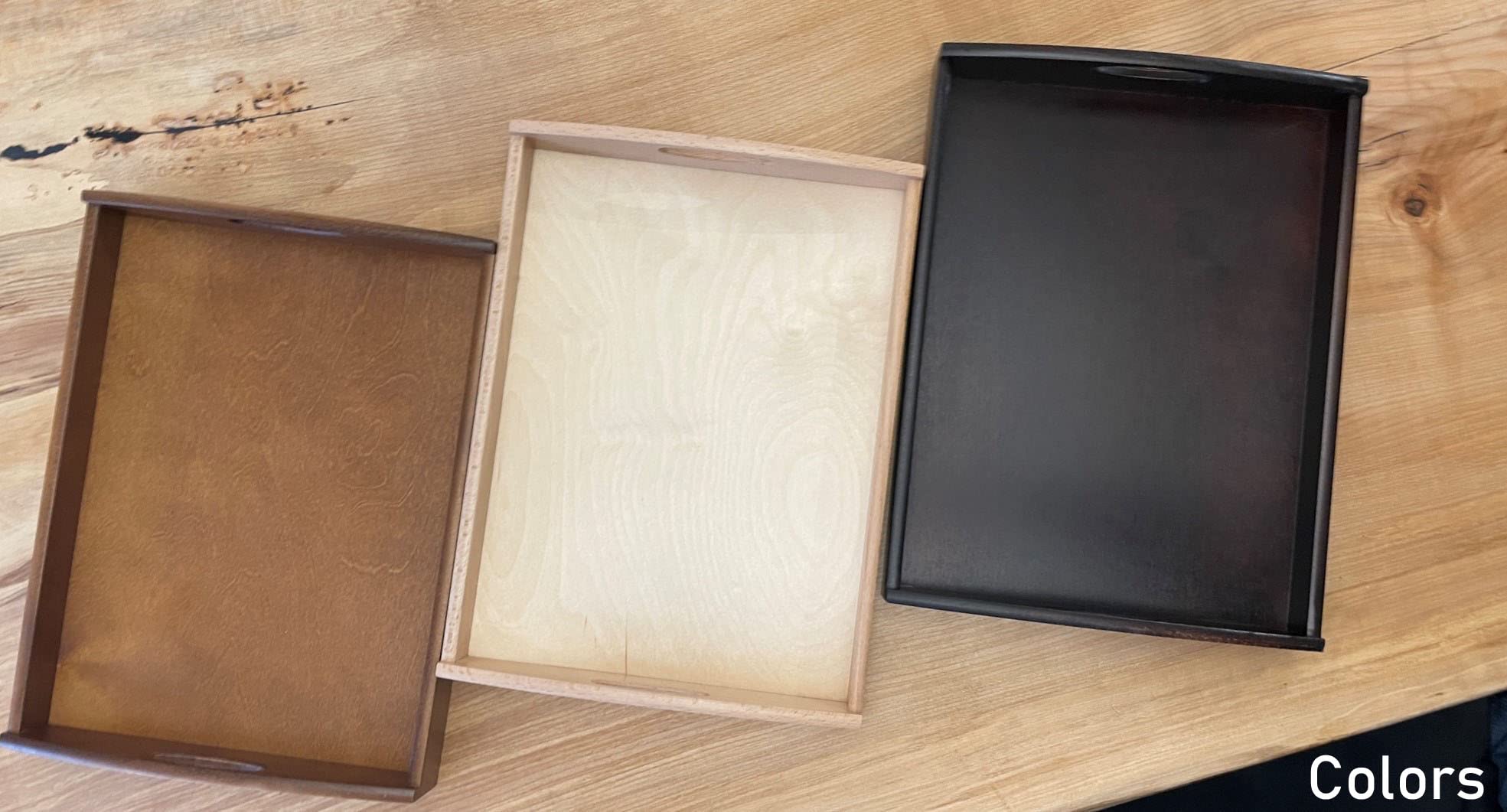 Bandeja de madera clara, barniz de nogal o madera de caoba, 40 x 30 x 6 cm, color rojo oscuro