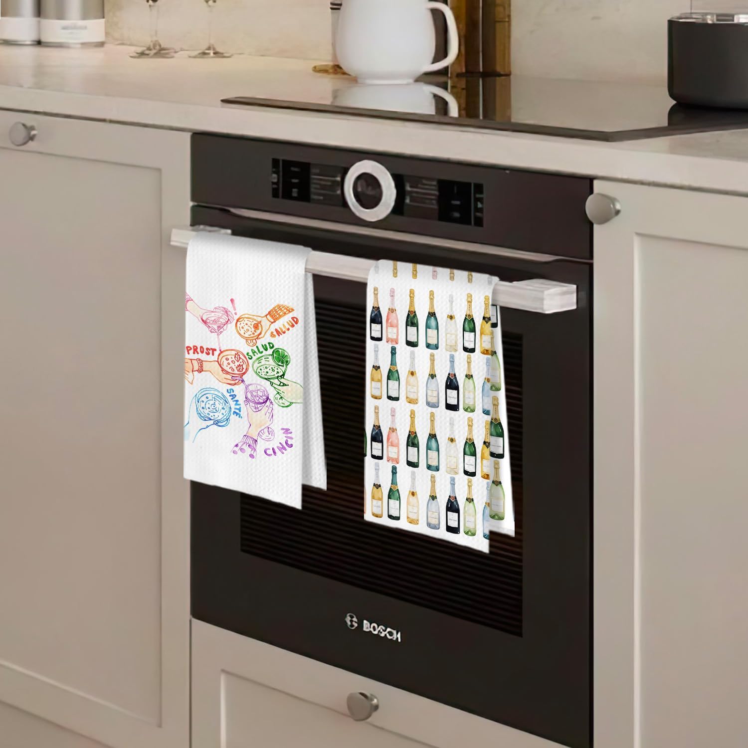 Champagne Cocktail Kitchen Towels - Champagne Gifts Dish Towels, Cocktail Lover Gift Decorative Waffle Hand Tea Towel, 16x24 Inches Set of 2 - Image 3