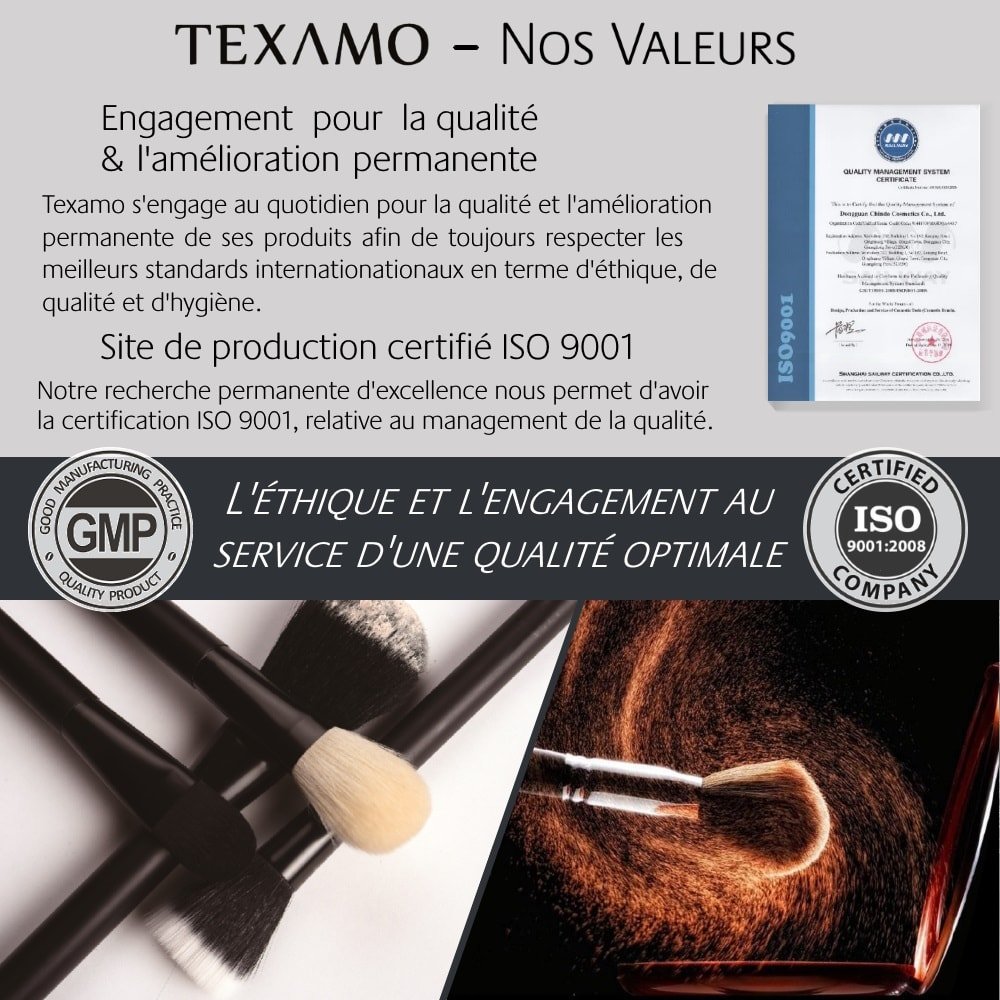 Estuche de 7 brochas de maquillaje Texamo Lunay con cerdas MCF, uso profesional Végan