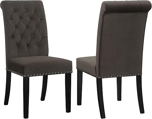 Coaster Home Furnishings - Alana - Silla auxiliar tapizada de terciopelo - Estilo transitorio, Sillas de comedor con botones con ribete de clavos,