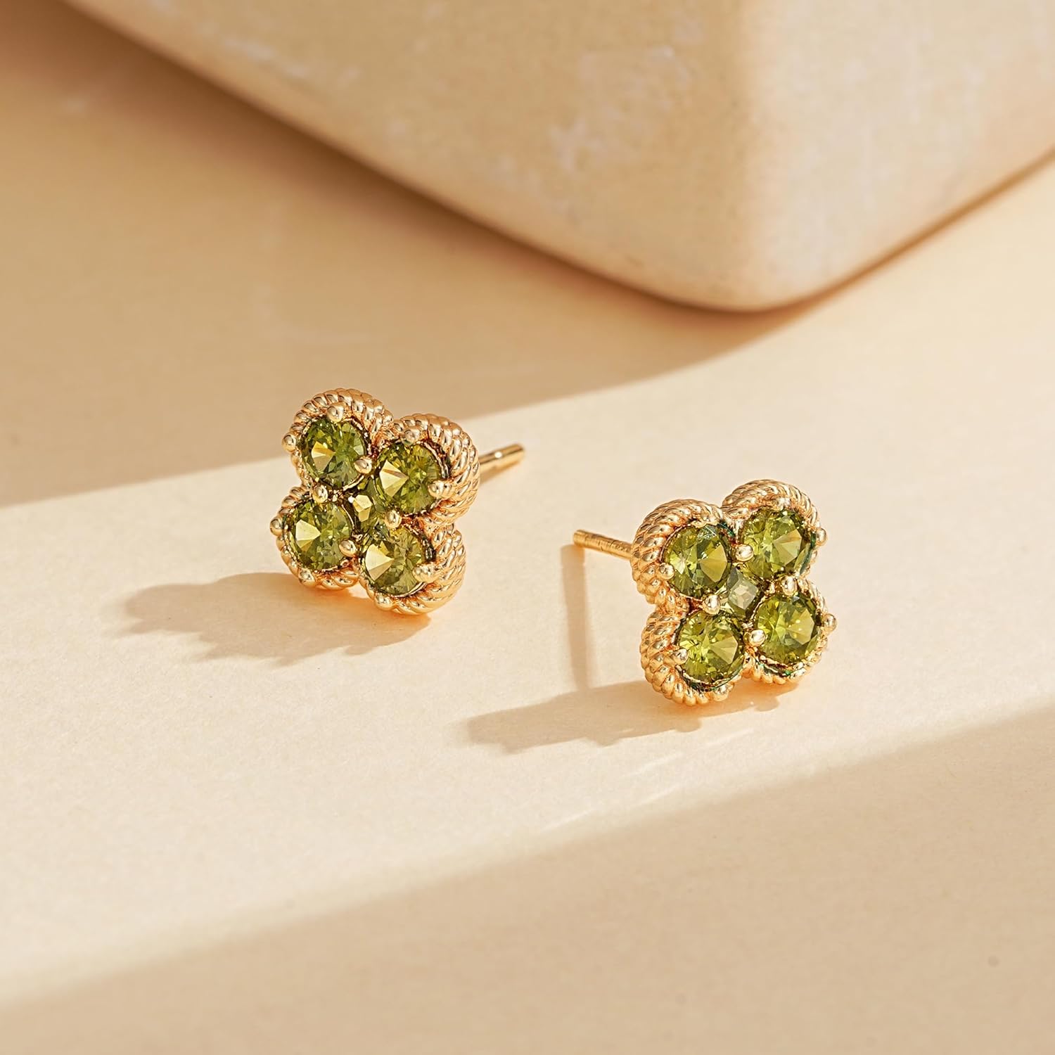 Clover Earrings for Women - 12 Month Birthstone Earrings 14k Gold Plated Four Leaf Clover Hypoallergenic Stud Lucky Jewelry Gift for Women - Image 5