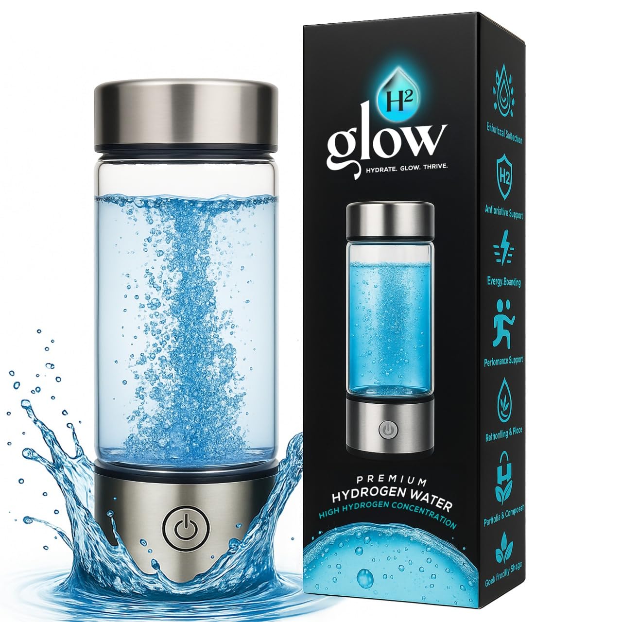 H2 Glow 2026 Newly Updated Hydrogen Water Bottle Generator 4000 PPB – 420ml Portable Hydrogen Water Ionizer with SPE/PEM Technology – Hydrogen Water Machine – High Hydrogen Concentration