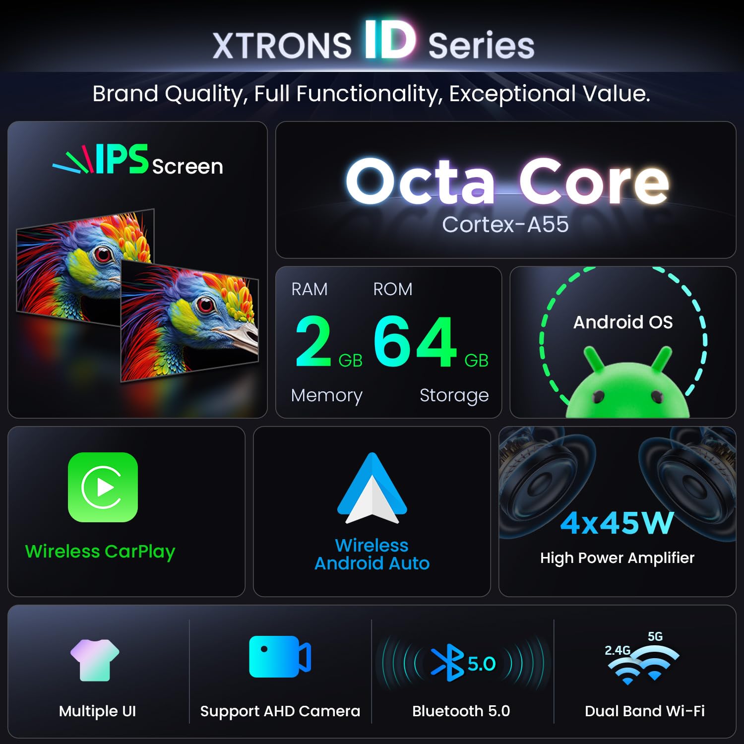XTRONS 7" Android Fiat 500 Stereo Radio Player, 2+64GB HD Touch Screen Head Unit for Fiat 500 (2007-2015) Black w EQ DSP Dual Band WiFi Wireless CarAutoPlay GPS Bluetooth Cooling System, Optional DAB+ — view 3