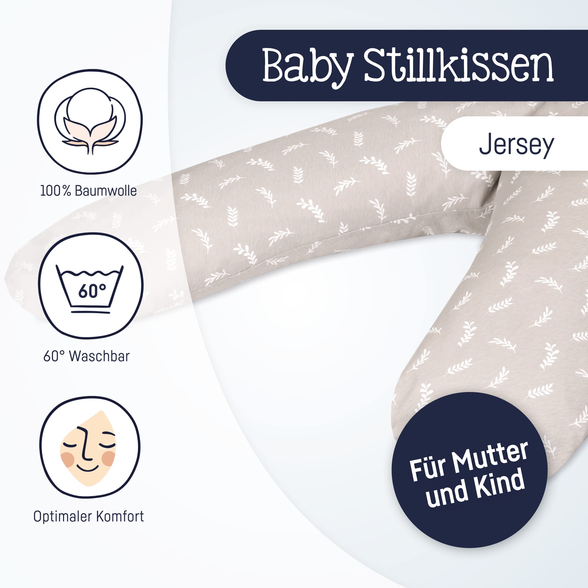 Julius Zöllner Jersey poduszka do karmienia ok. 190 cm | wypełnienie 42 litrowe mikrokulki EPS | Made in Germany | poszewka ze 100% bawełny jerseyu | Öko-Tex® Standard 100 | Twiggy