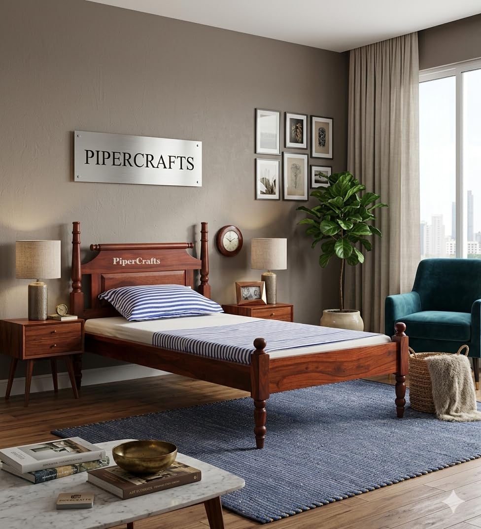 Sheesham Solid Wood Single Bed Wooden Strong Platform Cot Bed/Palang for Bedroom/Hotel & Living Room | Finish:- Rustic Teak Finish |Without Matteres-GB586-image-6