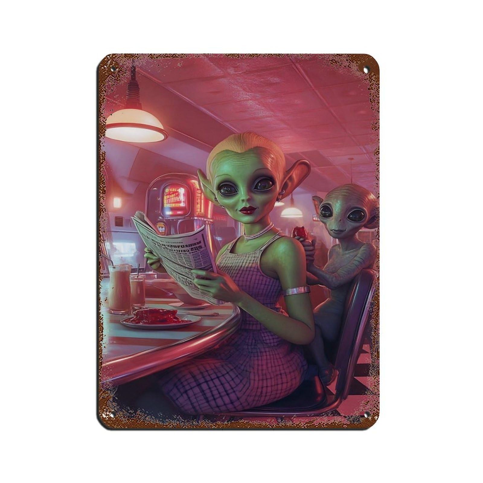 Retro Sci-Fi Art, Futuristic Café Retro Poster Metal Tin Sign Chic Art Retro Iron Painting Bar People Cave Cafe Family Garage Poster Wall Decoration 12x16inch(30x40cm)