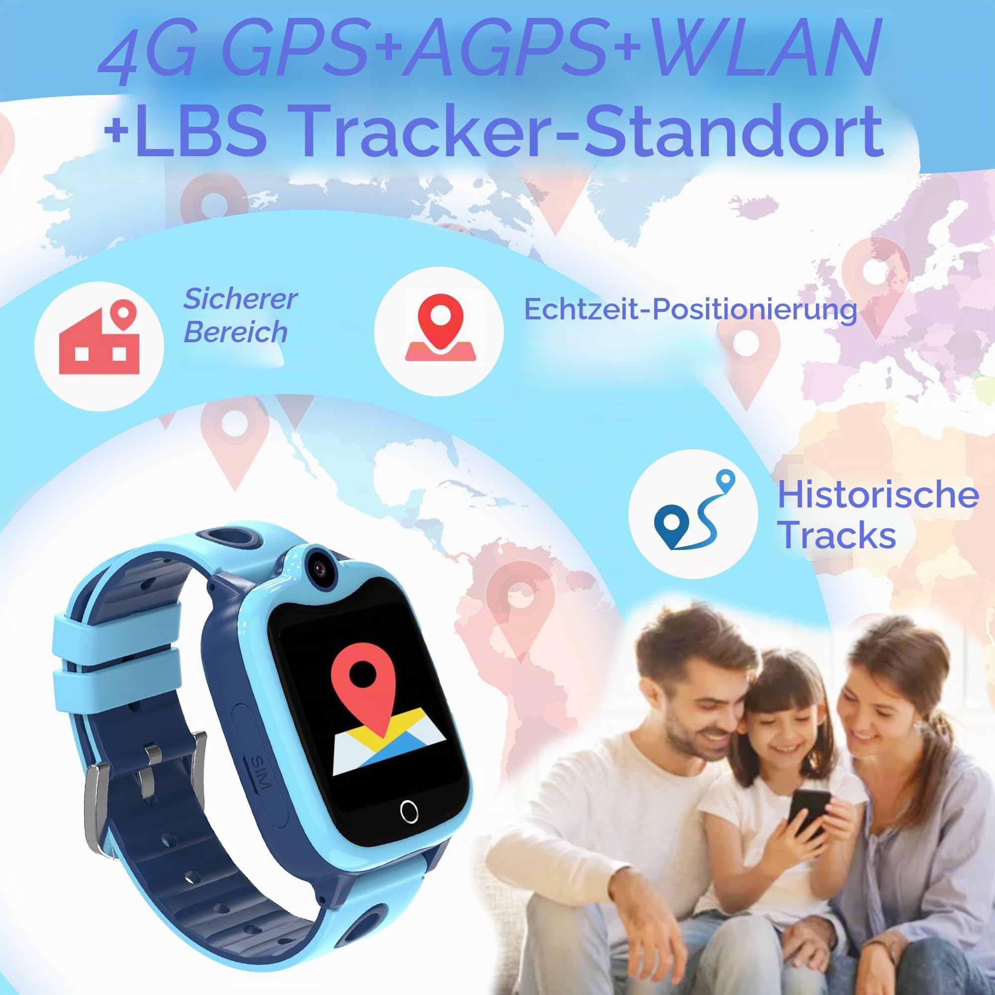 Smartwatch Kinder mit GPS und Telefon 4G, Kinderuhr mit SIM, 700mAh, Blau | Videoanrufe, SOS-Notruf, Schulmodus, IP68Wasserdicht, Wecker, Kinder Smartwatch Geschenk für Junge und Madchen 4-12 Jahren