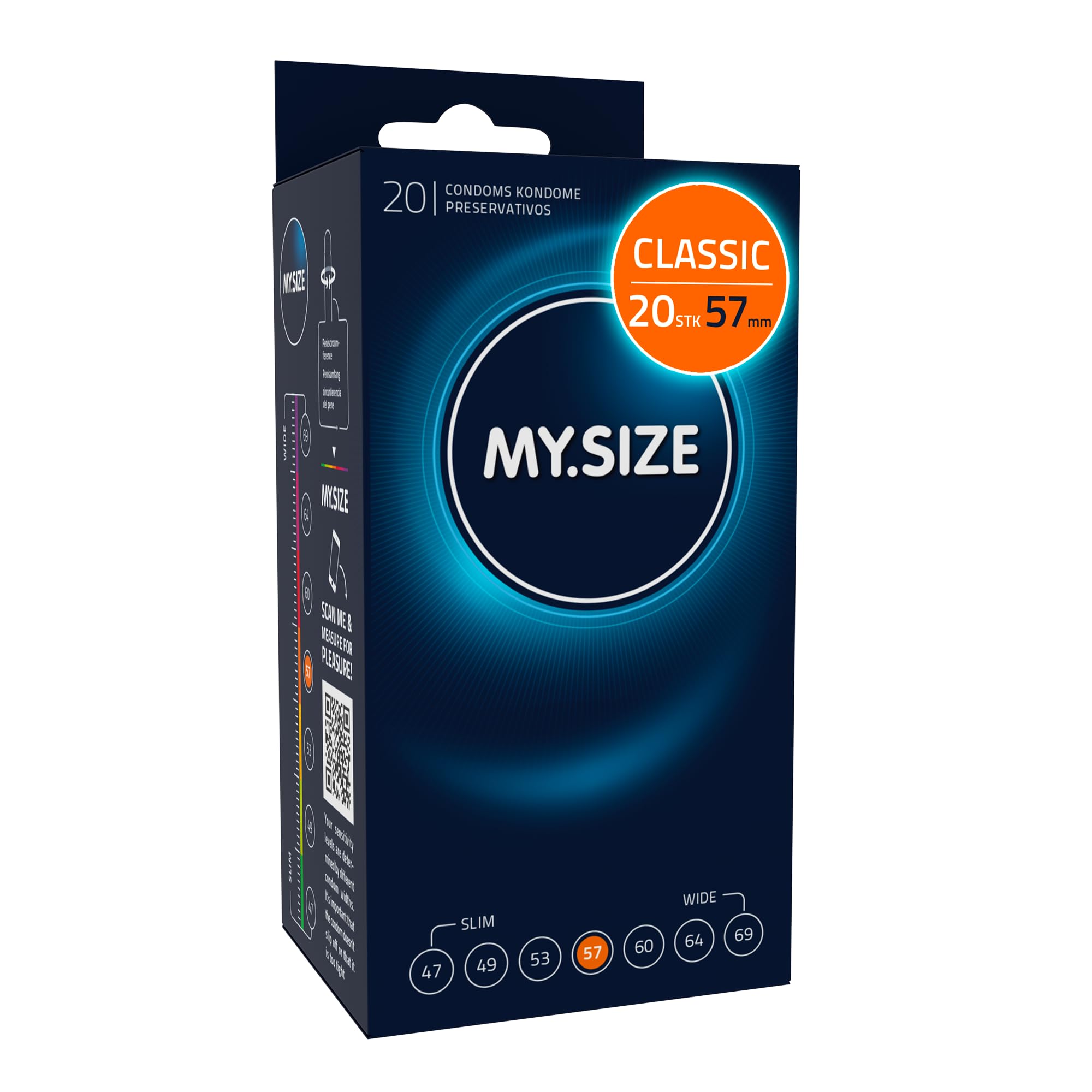 MY.SIZE Classic Kondome 57 mm Breite | 20 Stück Packung | extra dünn | gefühlsecht hauchzart | dünne 0,07 mm Wandstärke