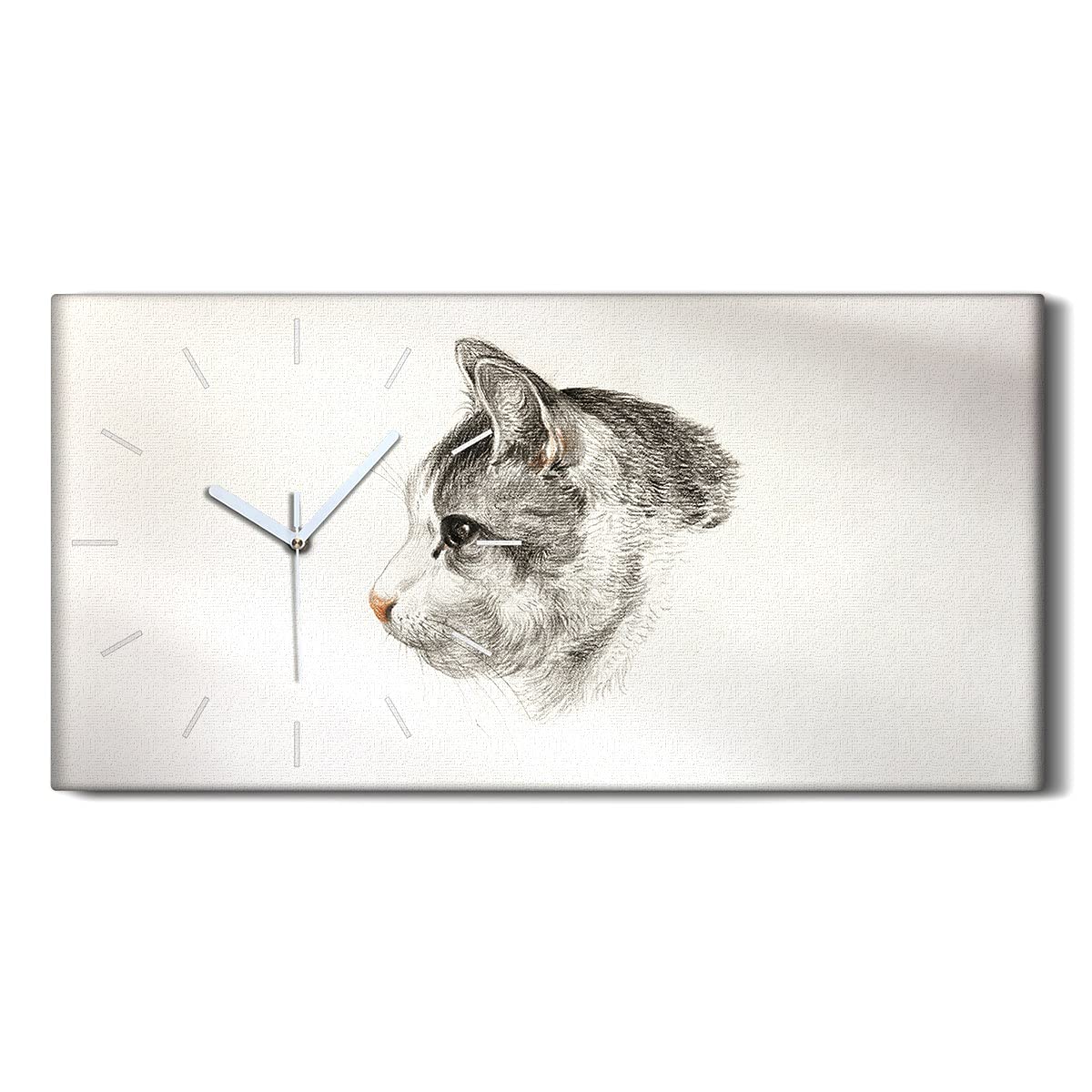 Horloge sur Toile d'Art Moderne Chat 60x30cm - Finition Haut de Gamme
