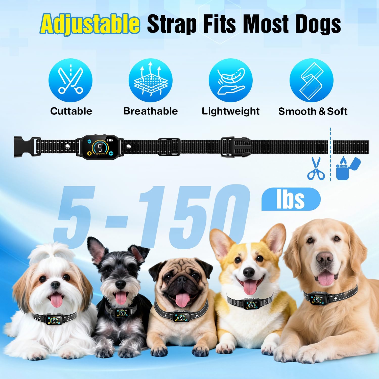 2 Pack Bark Collar, Smart Dog Bark Collar for Large Medium Small Dogs, Rechargeable Ultra-Light Training Collar with Beep Vibration, Anti Barking Device with 5-Level Sensitivity (Black)