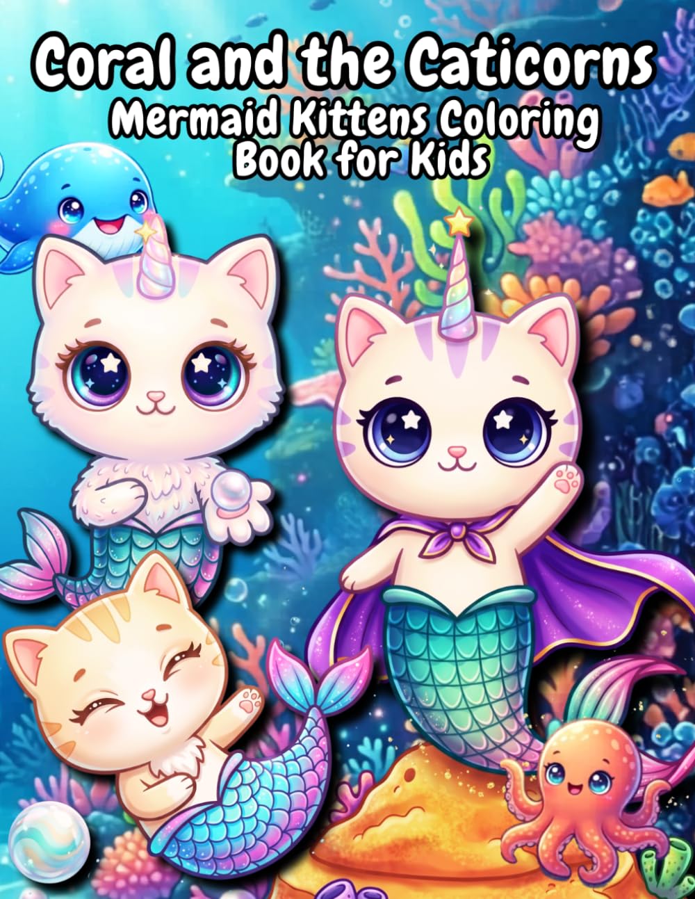 Coral and the Caticorns Mermaid Kittens Coloring Book for Kids: 50 Bold and Easy Magical Designs Featuring Adorable Cat Mermaids, Unicorn Kittens, ... Boys and Girls Ages 4–8 (Coral the Purrmaid)