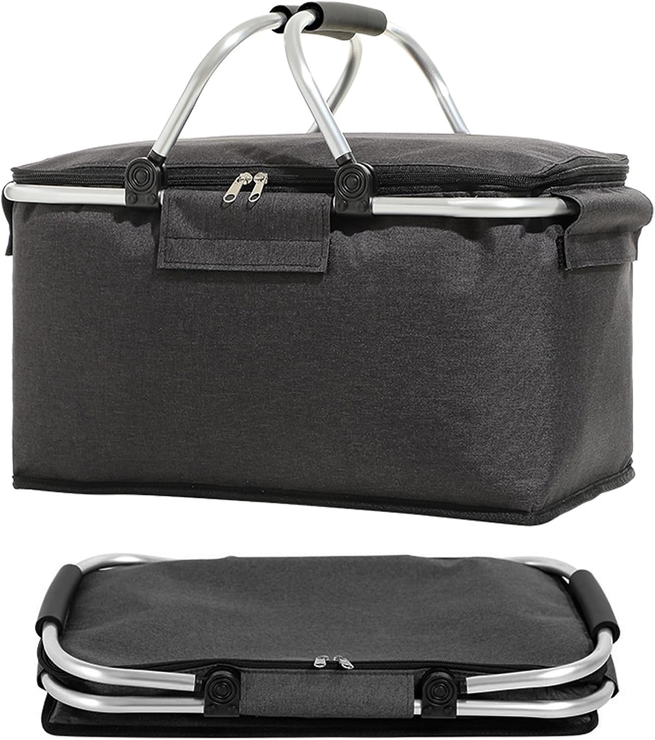 Foldable Shopping Basket Large Insulated Basket Cooling Basket Cool Bag 18 L Picnic Basket Carry Basket with Handle Family Shopping Bag for Travel Picnic Shopping Gift Black
