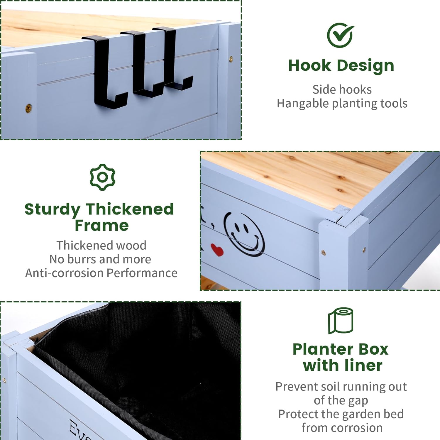 Raised Garden Bed for Kids - 30”L*18”W*24”H Elevated Wooden Planter Box Stand, Backyard, Patio, Balcony w/Bed Liner, 180lb Capacity (Blue)
