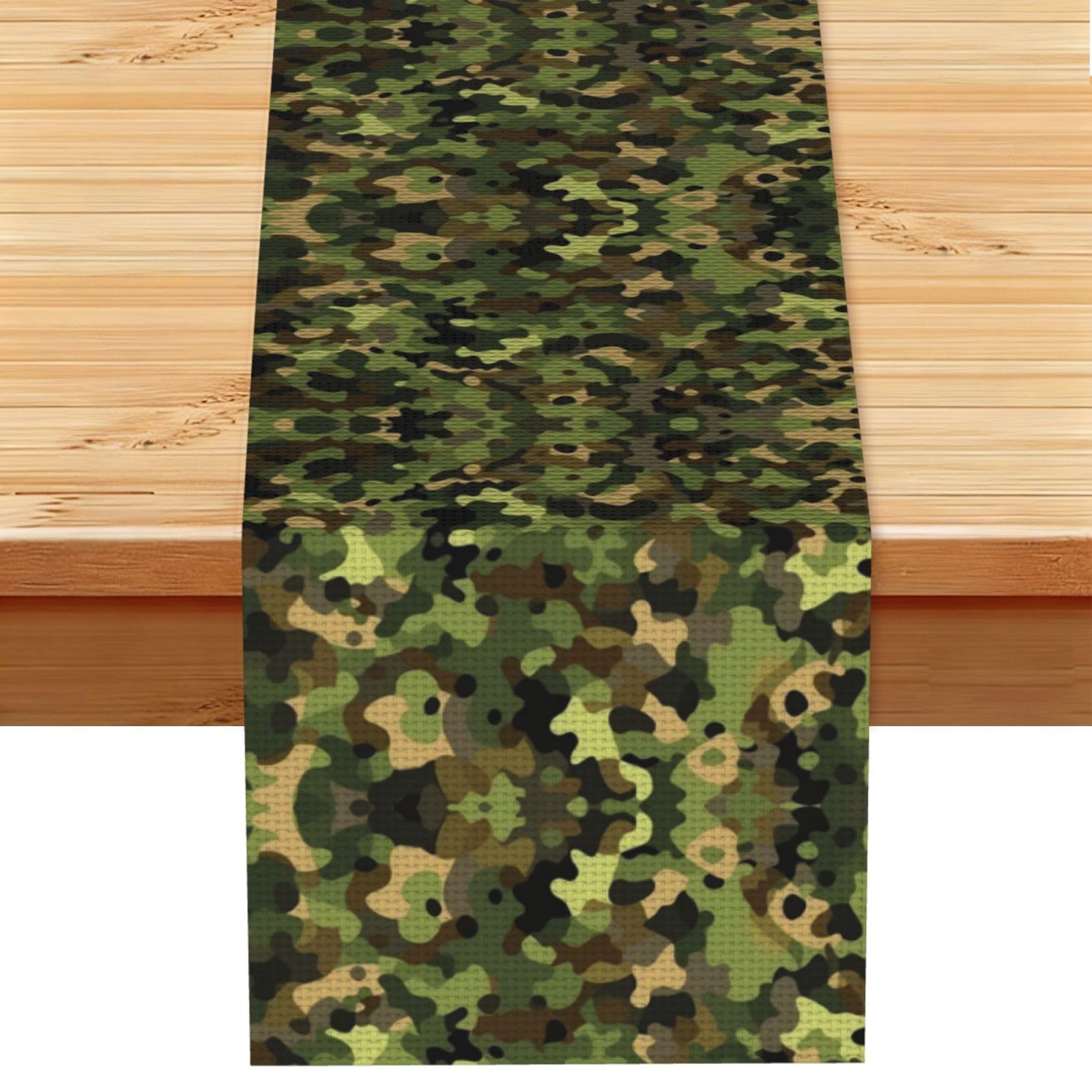 Mottled Green Camo Printed Table Runner 13 x 72, Wrinkle Resistant Decor for Dining Table Coffee Table Fireplace