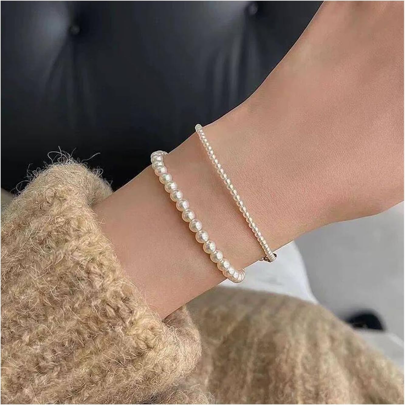 ZAHSY Stackable Stretch Pearl Bracelets for Women Elastic Layered Bracelets for Women Bridal Bridesmaid Bracelet for Wedding Pearl Bracelet Set - Image 4