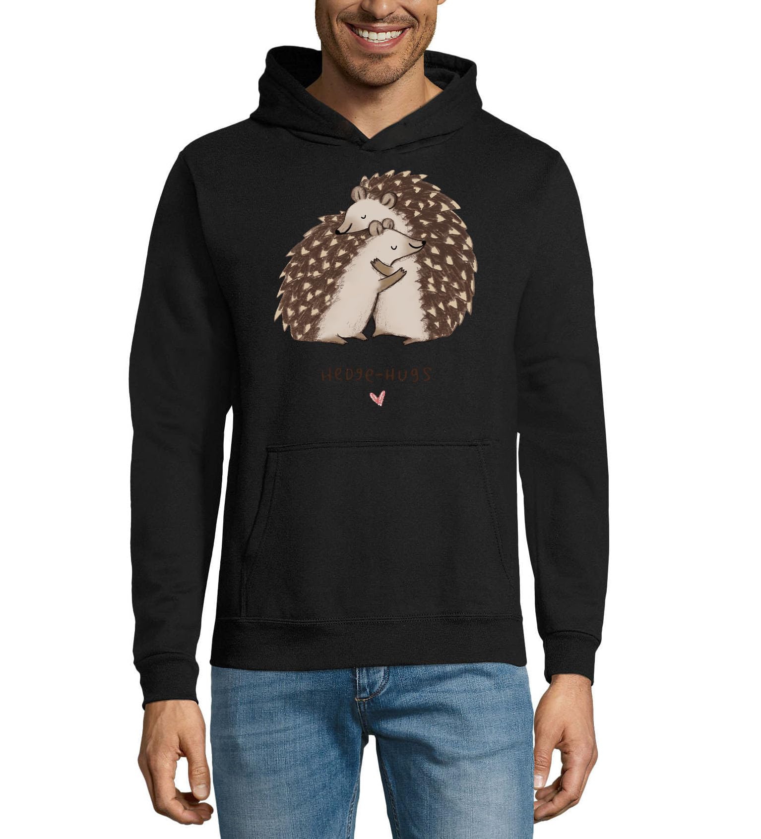 Urocze dzieci rysunek jeż uścisk żywopłot unisex mieszanka bawełny bluza z kapturem bluza z kapturem czarna