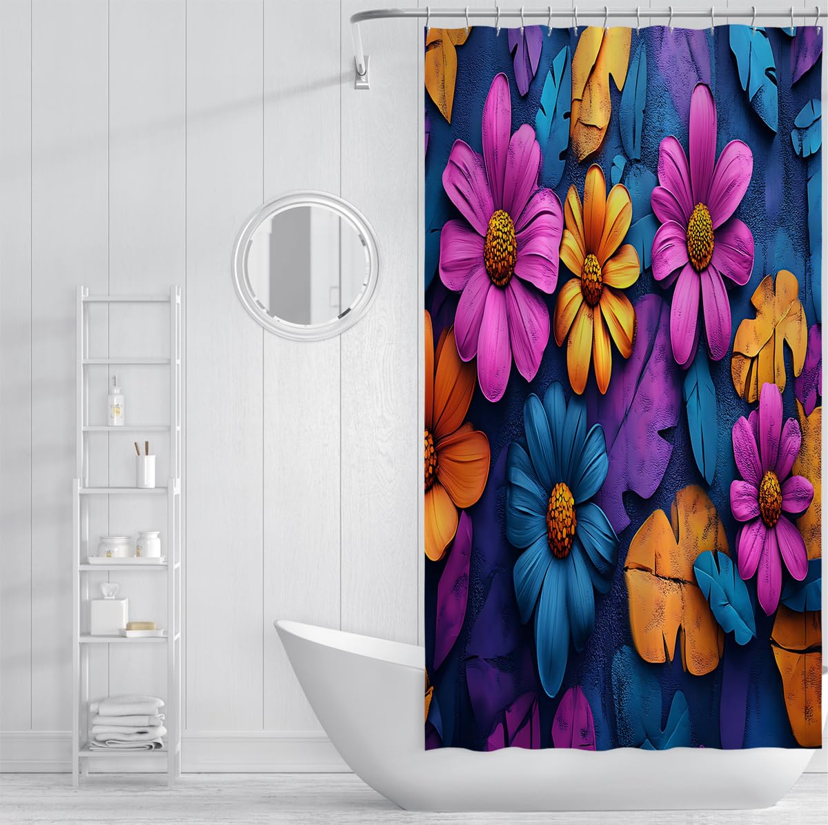 Rideau Douche Fleurs Vives déco Salle de Bain Boho W120xL200 cm