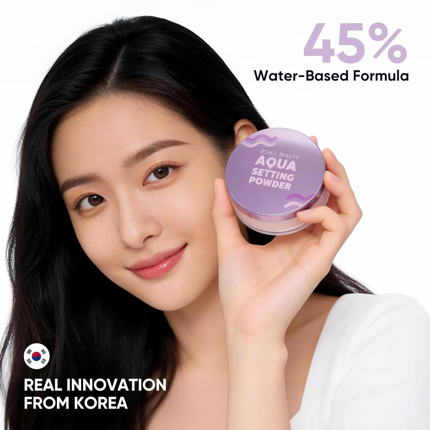 2CHILL Aqua Setting Powder, 45% Water Essence Translucent Face Powder Loose, Hydrating Matte Finish, Blurs Pores & Brightens Skin, Waterproof Sweat Resistant Pressed Setting Powders for Oil Control - Image 2