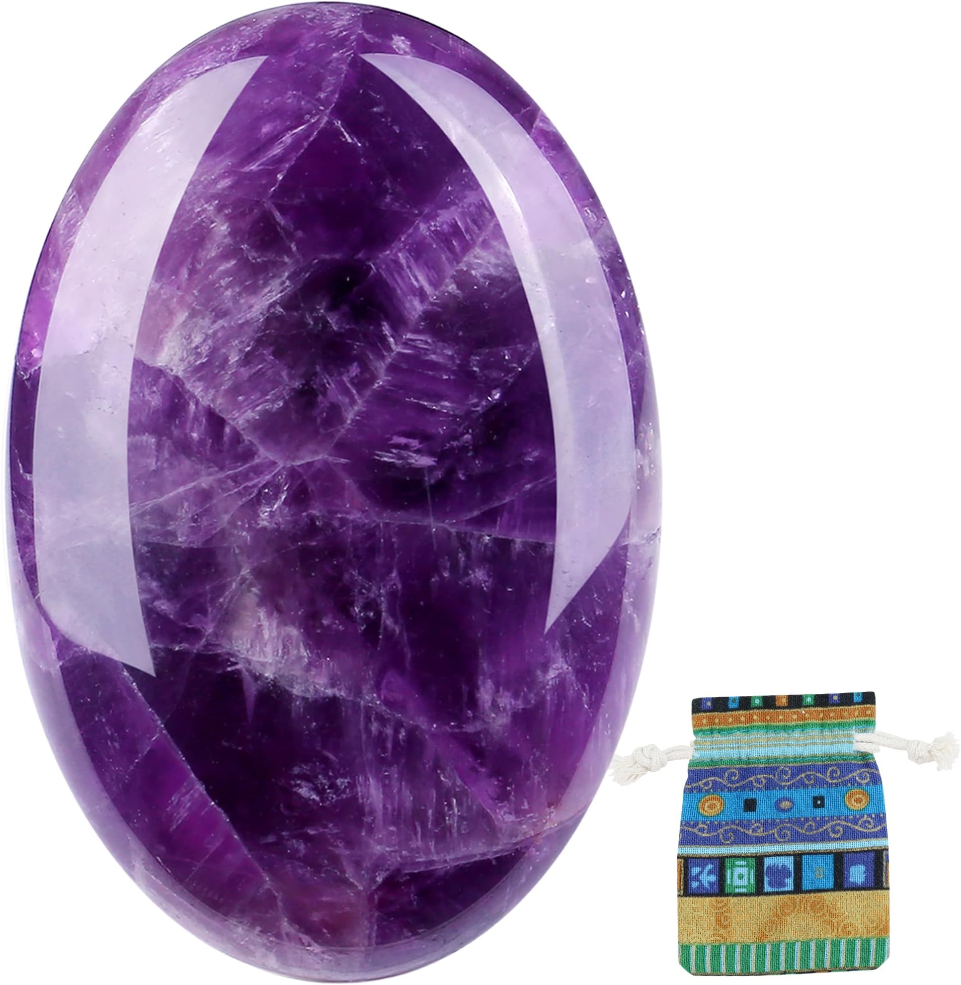 QINJIEJIE Amethyst Crystals Palm Stone 2.4" Large Healing Natural Gemstones Reiki 1PCS Worry Stone Energy Balancing Anxiety Stress Relief Meditation Protection Polished Stones Gifts for Women Men