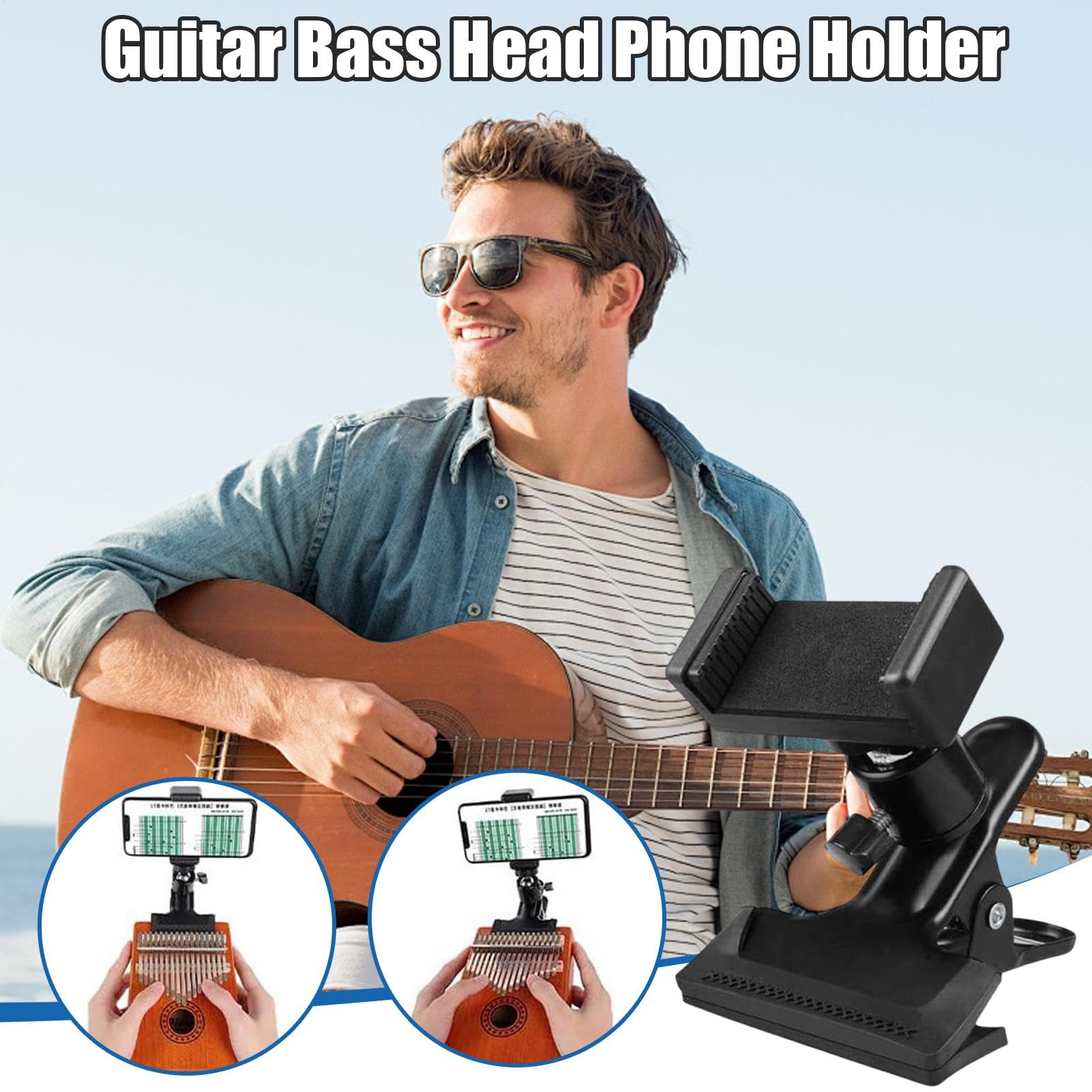 Support de téléphone pour Guitare, Support de téléphone pour tête de Basse,Support de téléphone antidérapant pour tête de Guitare - Support de téléphone Portable Stable, Support de Pince de téléphone