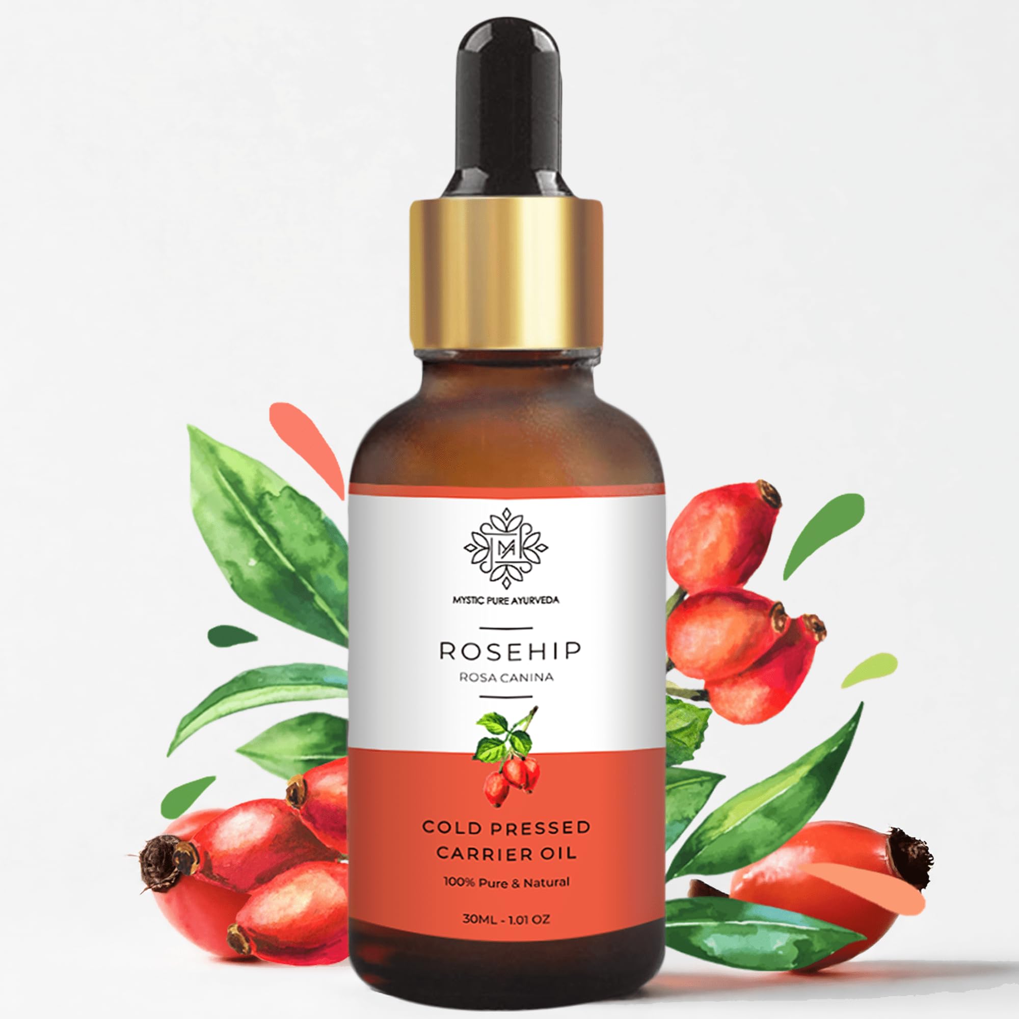 Mystic Pure Ayurveda RoseHip Oil Cold Pressed With Therapeutic Grade For Skin & Hair | Hydration, Fine Lines & Stretch Mark - 30ml