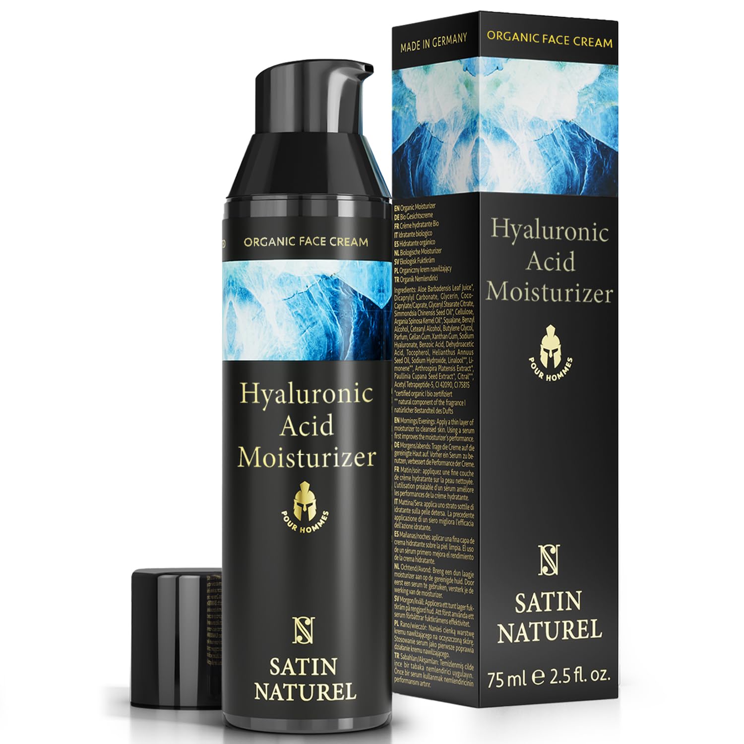 Crema Hidratante Facial Hombre - Serum Acido Hialuronico - Rellena Arrugas en Face y Contorno de Ojos - Antiedad Crema Facial Hombre - Antiarrugas & Antiojeras - Cara Acido Hialuronico - Satin Naturel