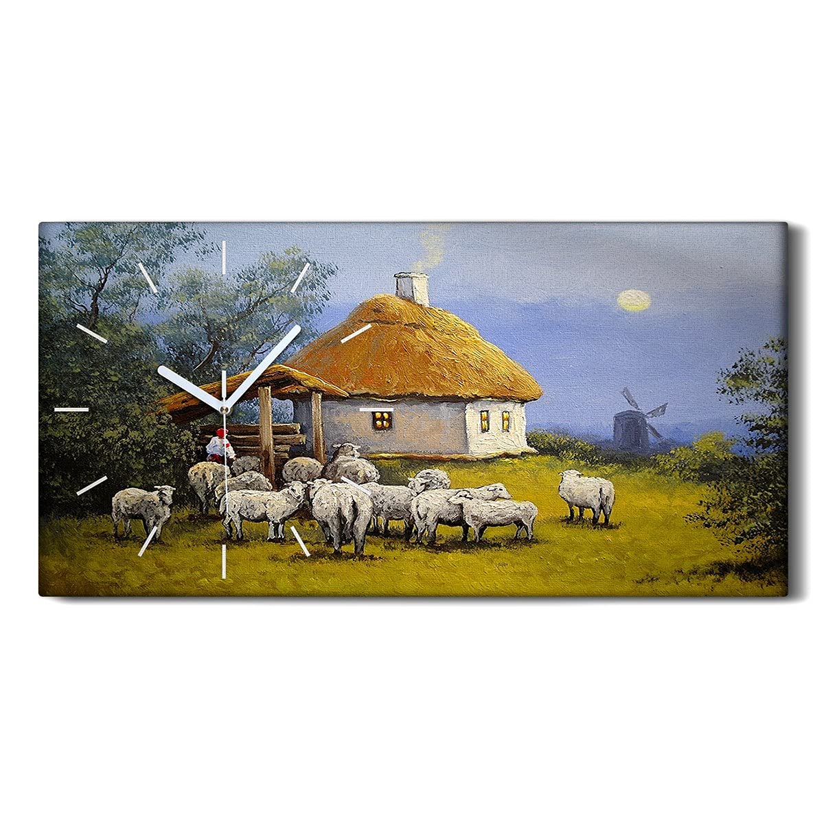 Horloge sur Toile Art Moderne 60x30cm - Impression Haute Définition et Mains Blanches