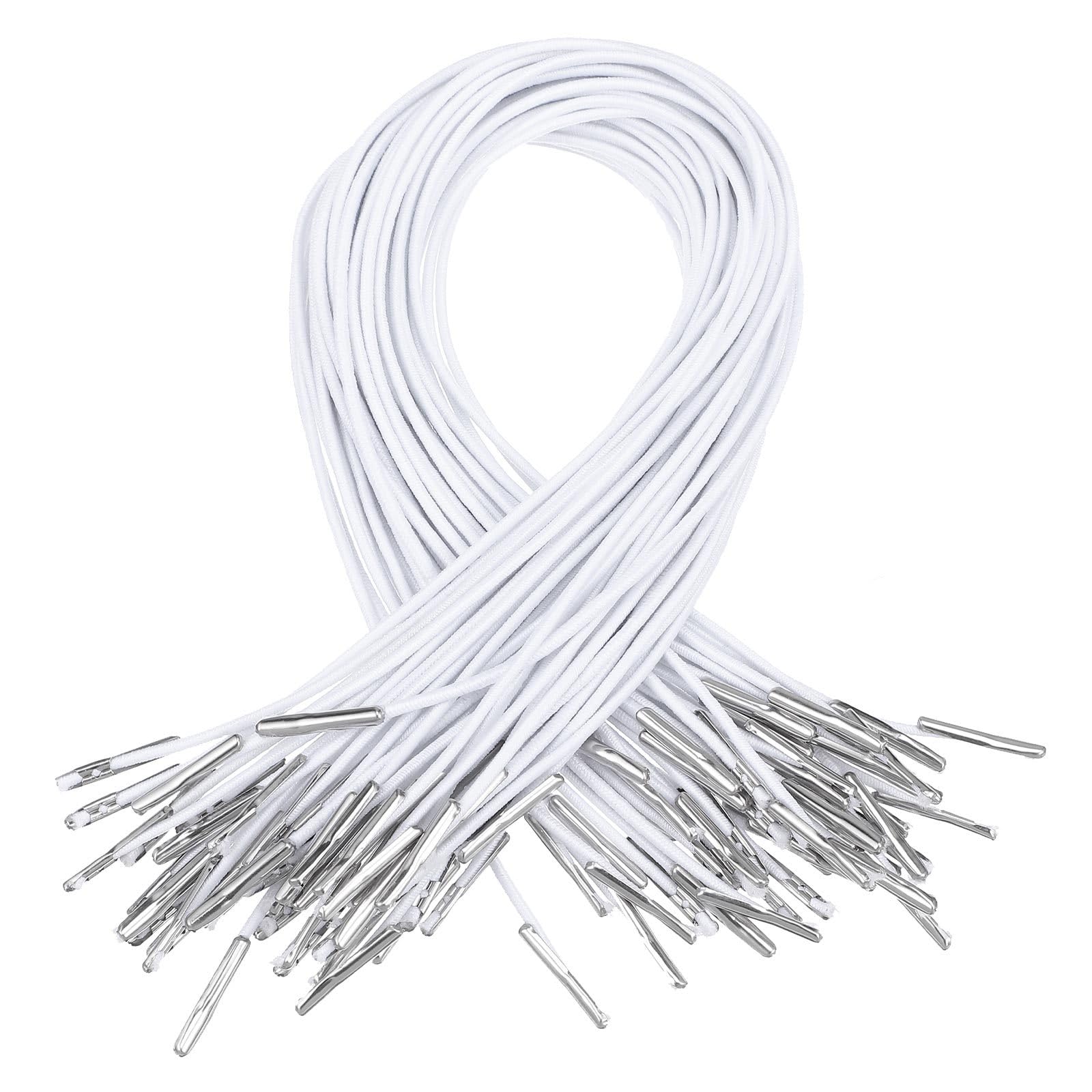 30 cordoncini elastici con estremità in metallo, 29 cm, colore bianco, elastici, rotondi, per maschere e mestieri, per fai da te, rilegatura di libri, cappelli da festa, menù