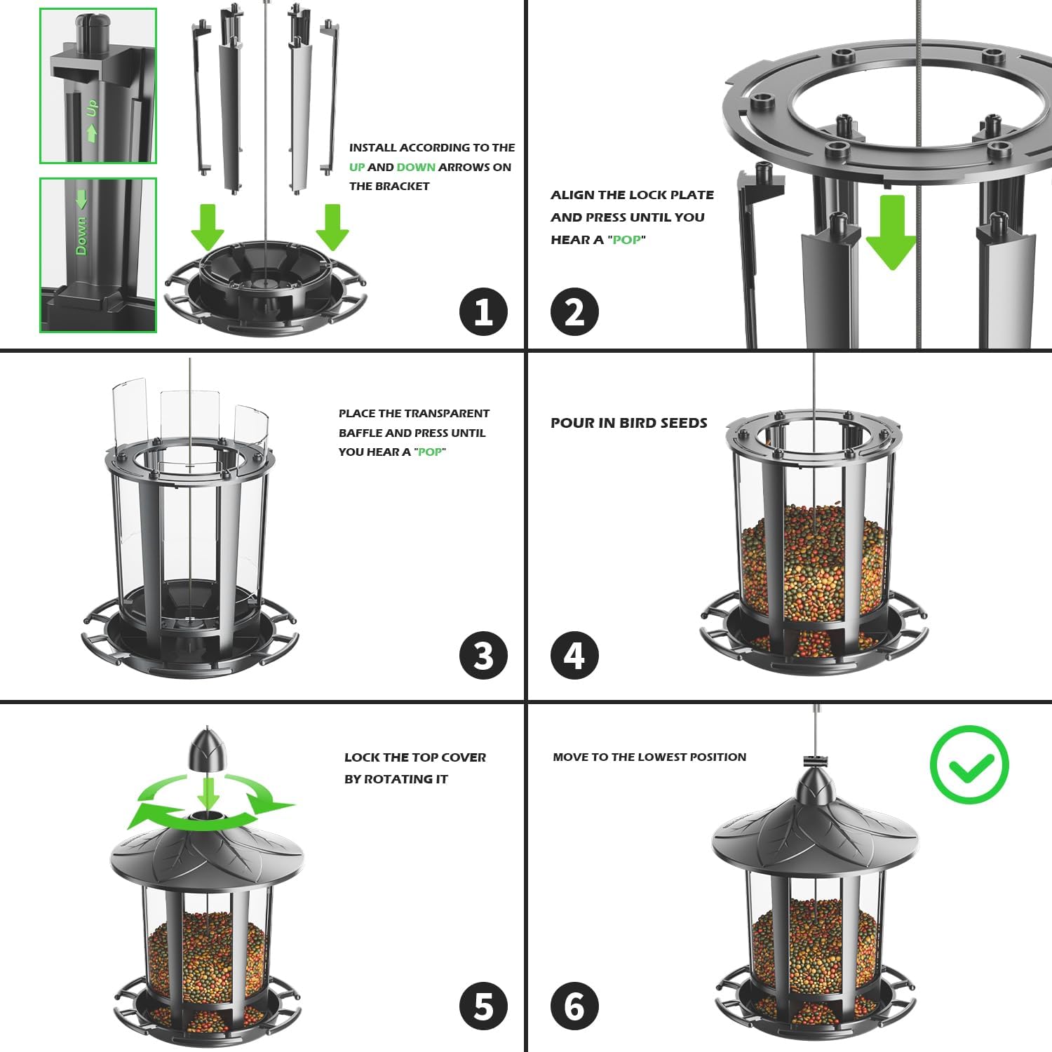Birdream 4 Pack Bird Feeders for Outdoor Hanging, Assembly Required, 1-Min Easy Setup, Charming Castle Design, Attracting Cardinals Chickadees Goldfinches & Sparrows - Black