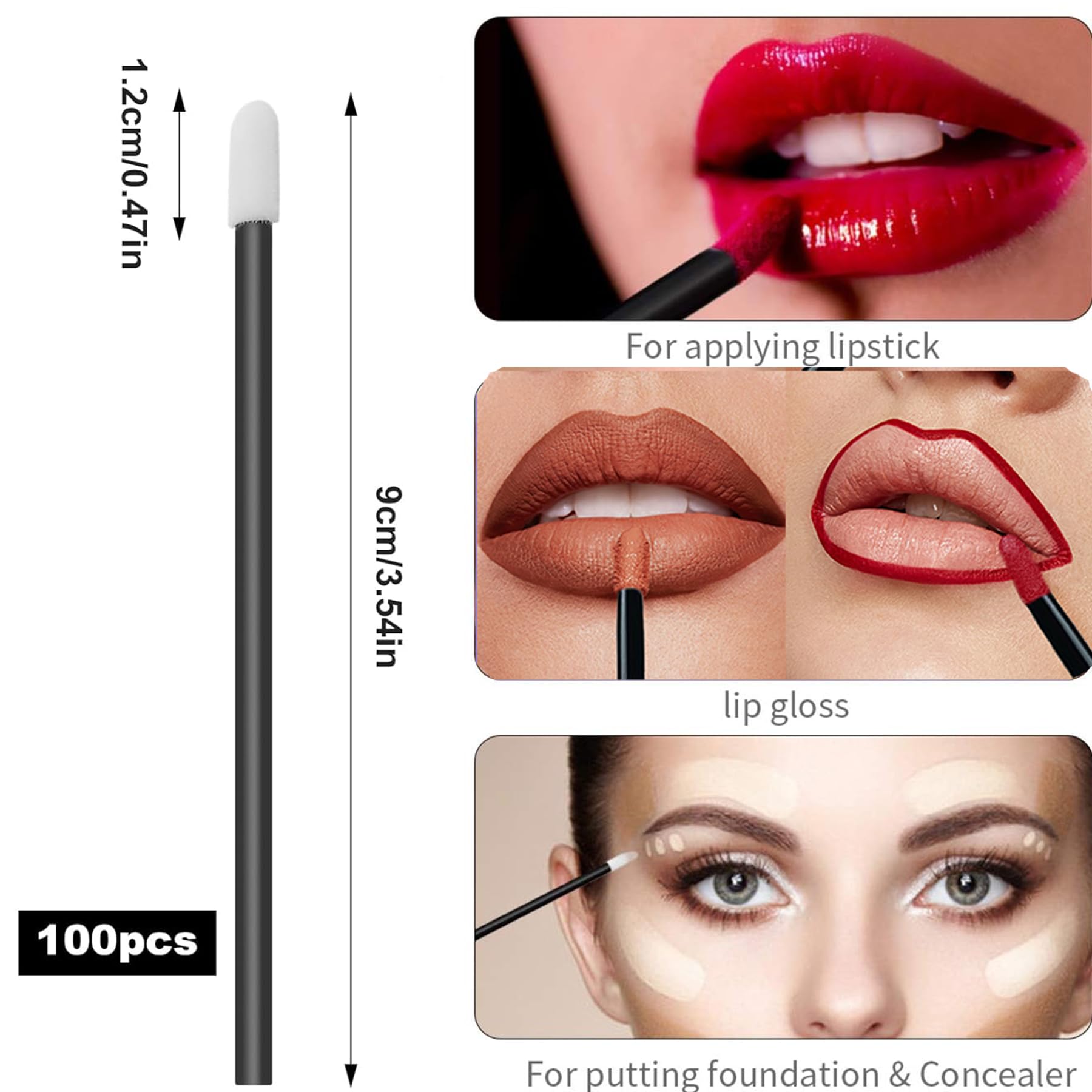 Set di 300 pennelli usa e getta per mascara, applicatori per labbra, 100 micro pennelli + 100 pennelli per ciglia + 100 bacchette per rossetto con scatola organizer nera