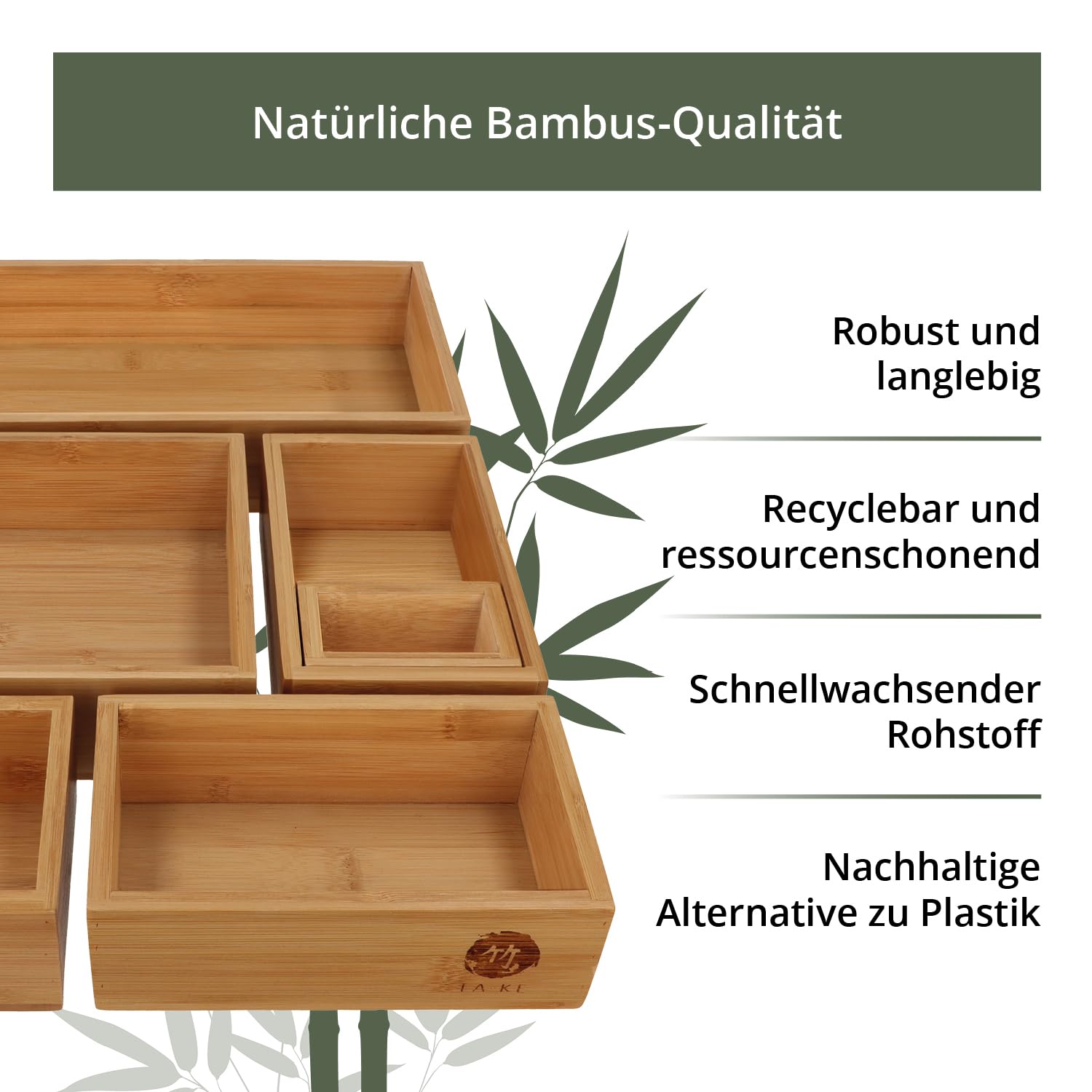 TAKE® 6-teiliges Schubladen Organizer aus 100% Natur Bambus - Boxen in vers. Größen für Küche, Bad & Büro, Schminktisch Organizer Bad, Drawer Organizer