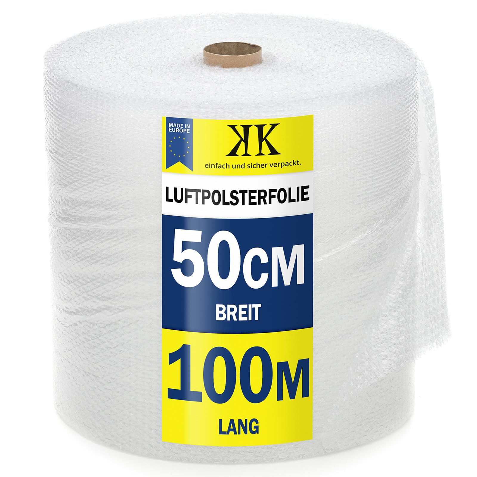 KK Verpackungen 4X Rollen Luftpolsterfolie 50 cm x 100 m, Qualität - 50my