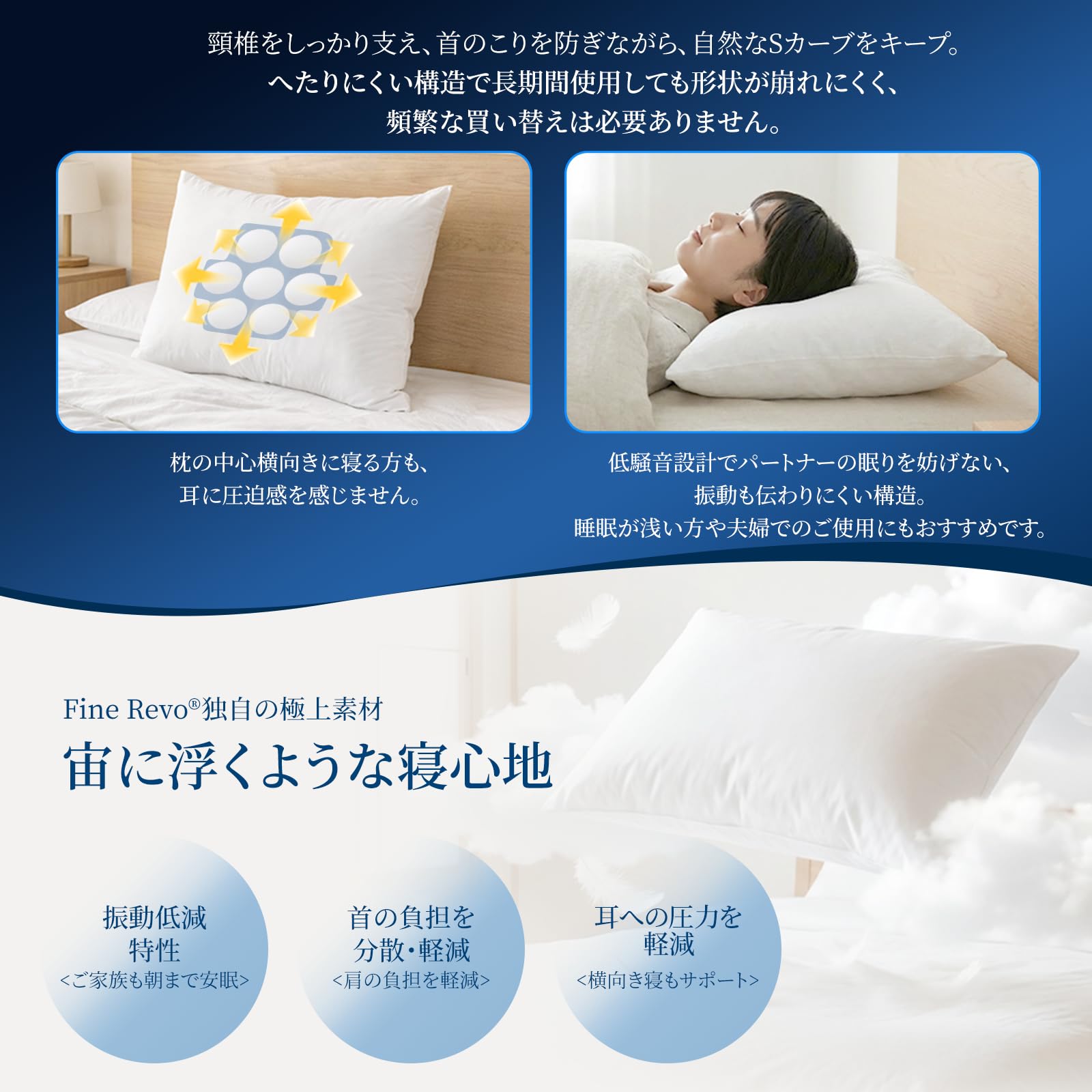 Amazon｜【アスリープ】 FINE REVO 枕 ふわり｜まるで雲に浮かぶような
